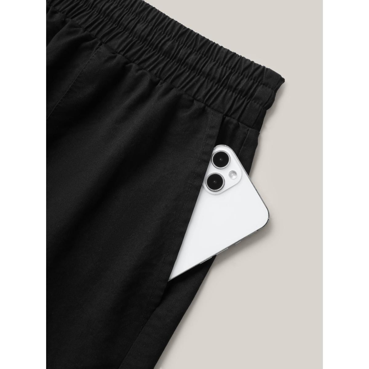 Plus Size Waist-Drawstring Wide-Leg Shorts Women Black Casual Drawstring Wide Leg Everyday-Casual Shorts BloomChic 28/5X Product Image