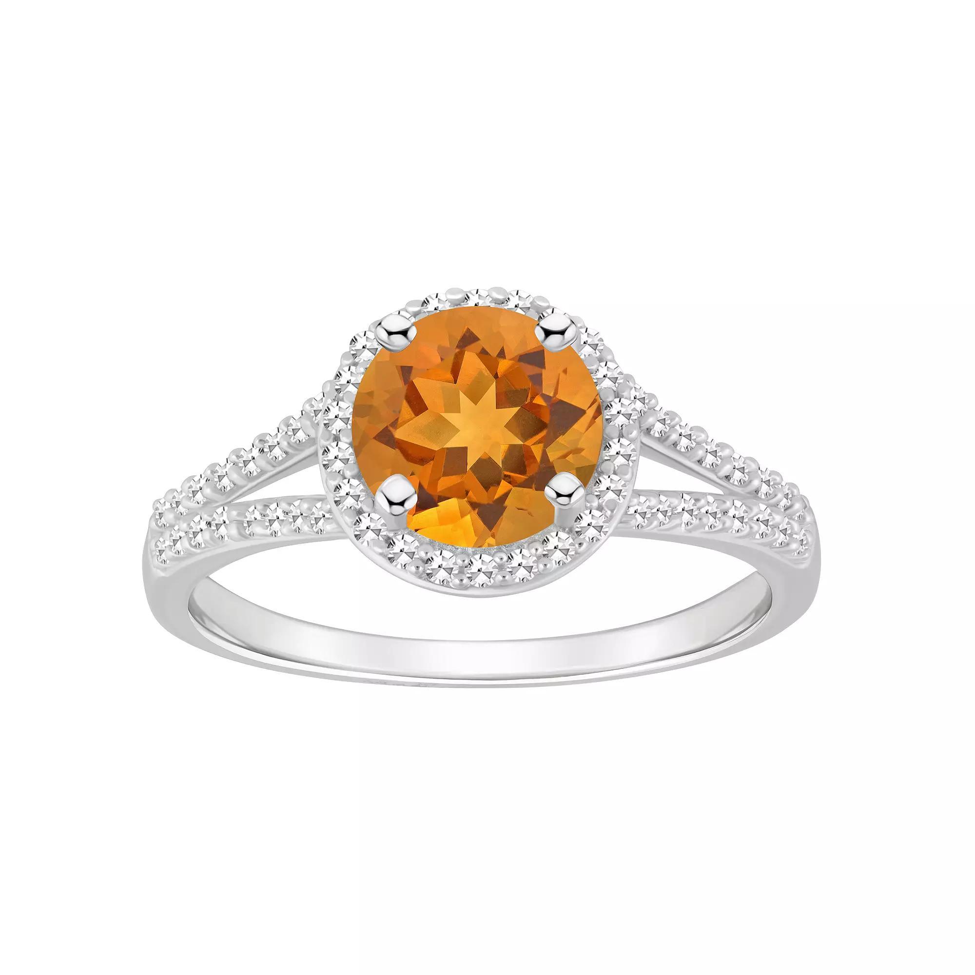 Celebration Gems Sterling Silver 7 mm Round Gemstone and 1/4 Carat T.W. Diamond Split Shank Ring, Women's, Size: 10, Red Product Image