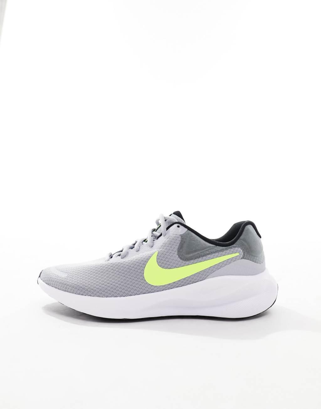 Nike Revolution 7 sneakers in gray and volt green  Product Image