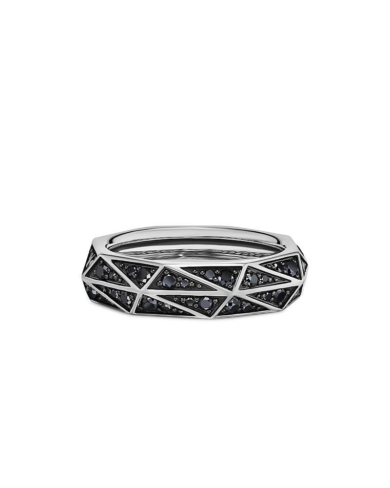 David Yurman Mens Torqued Faceted Band Ring in Sterling Silver with Pave Black Diamonds Product Image