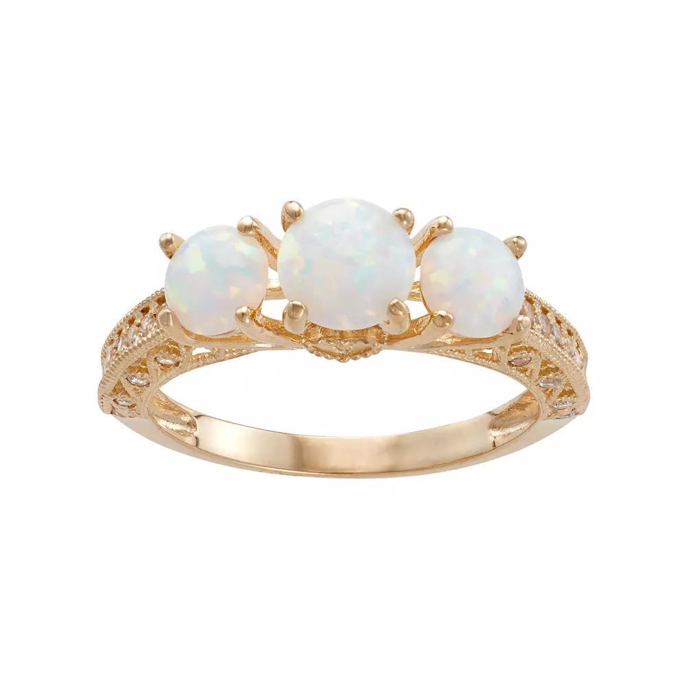 Designs by Gioelli 10k Gold Lab-Created Opal & White Sapphire 3-Stone Ring, Women's, Size: 7 Product Image