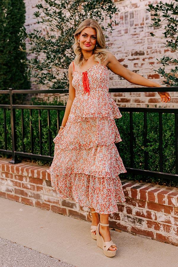 Cue The Music Floral Tiered Midi in Coral Product Image