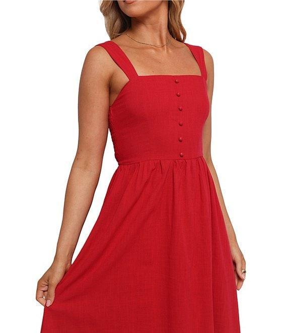 Petal & Pup Caty Square Neck Sleeveless Wide Strap Button Detail A-Line Maxi Dress Product Image