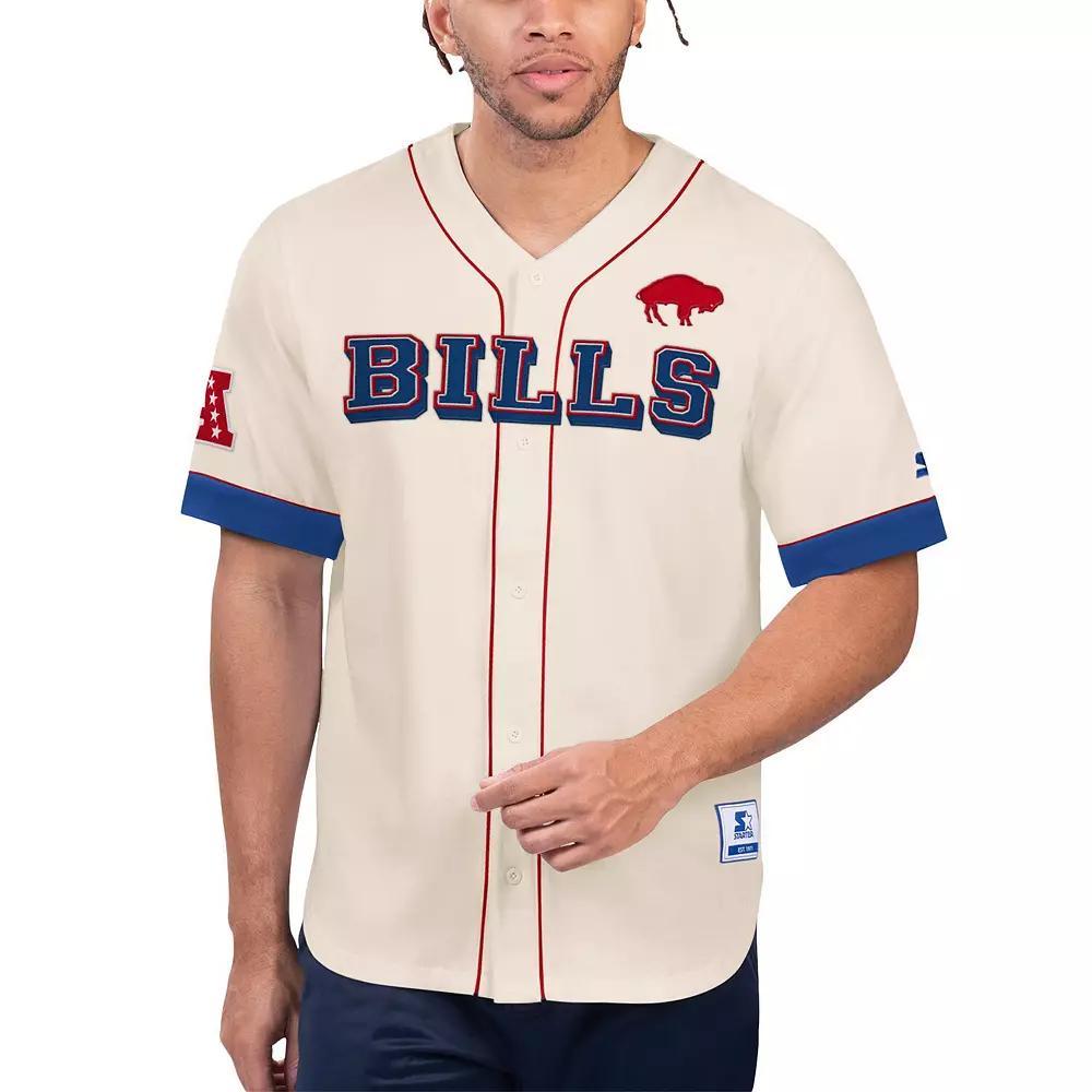 Men's Starter Cream Buffalo Bills Relay Vintage Full-Button Baseball Top, Size: 3XL, Beige Product Image