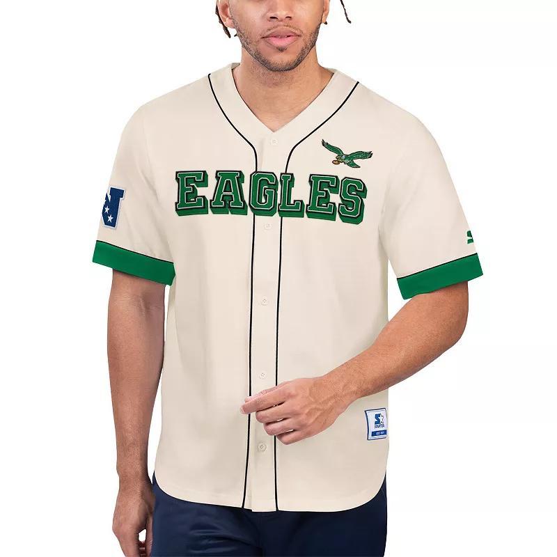 Men's Starter Cream Buffalo Bills Relay Vintage Full-Button Baseball Top, Size: 3XL, Beige Product Image