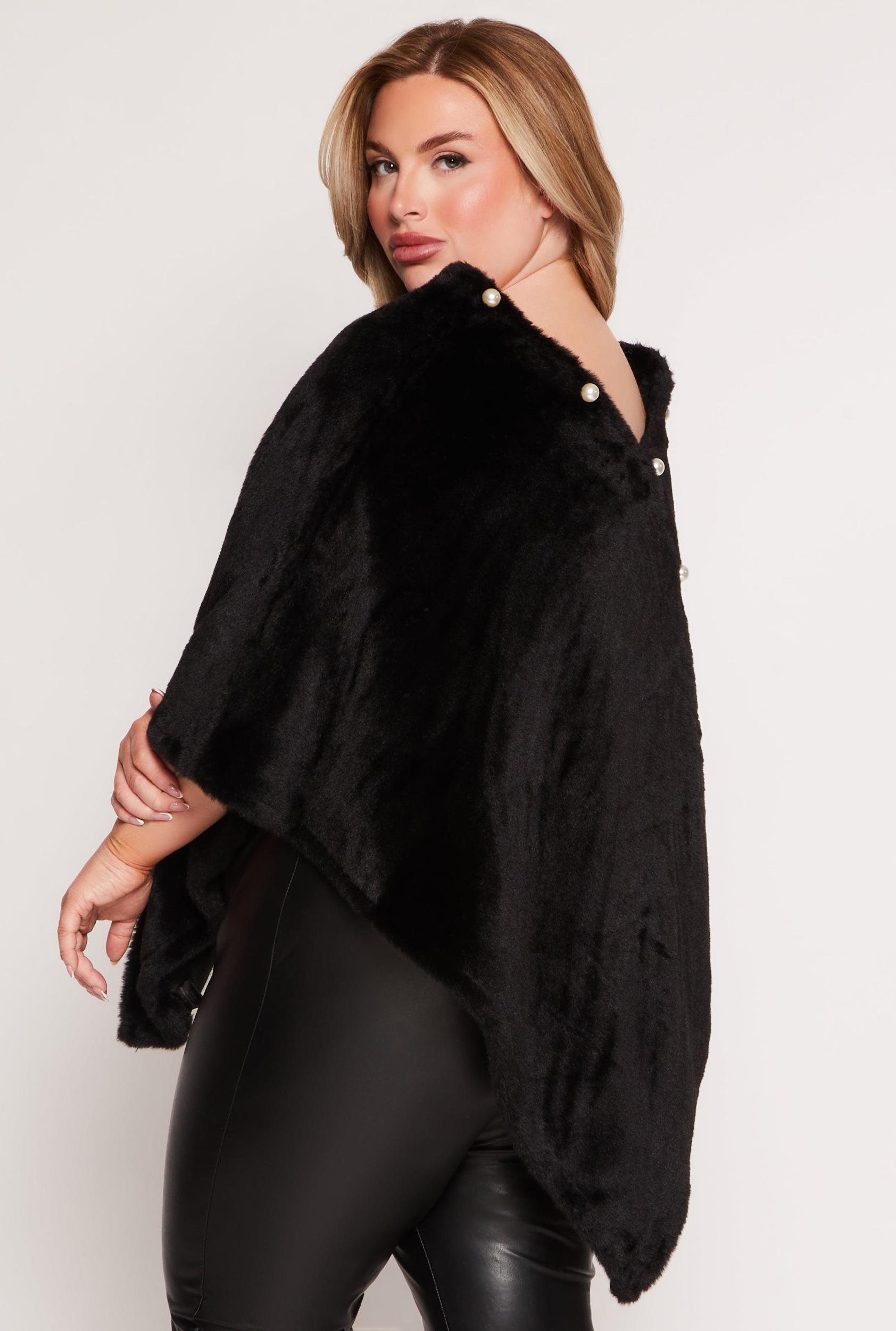 Faux Pearl Trim Poncho Female Product Image