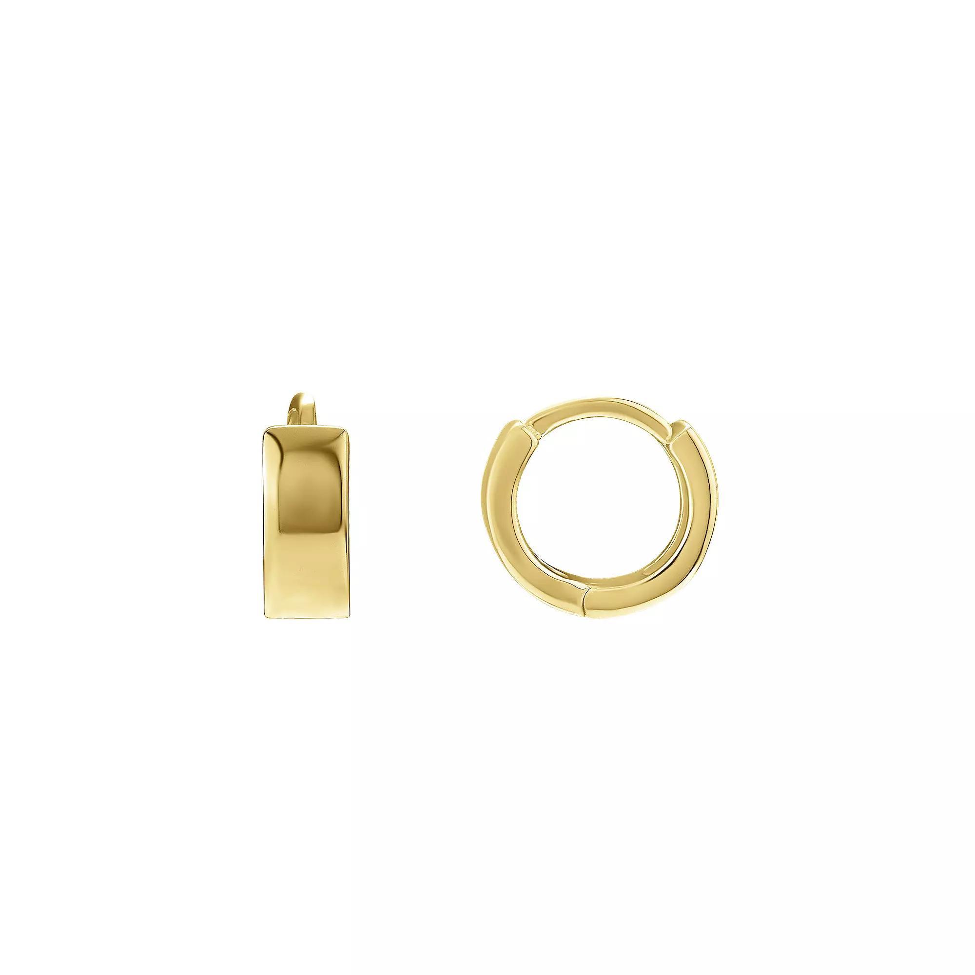 PRIMROSE Sterling Silver Polished Huggie Hoop Earrings, Women's, Size: 10MM, Gold Tone Product Image