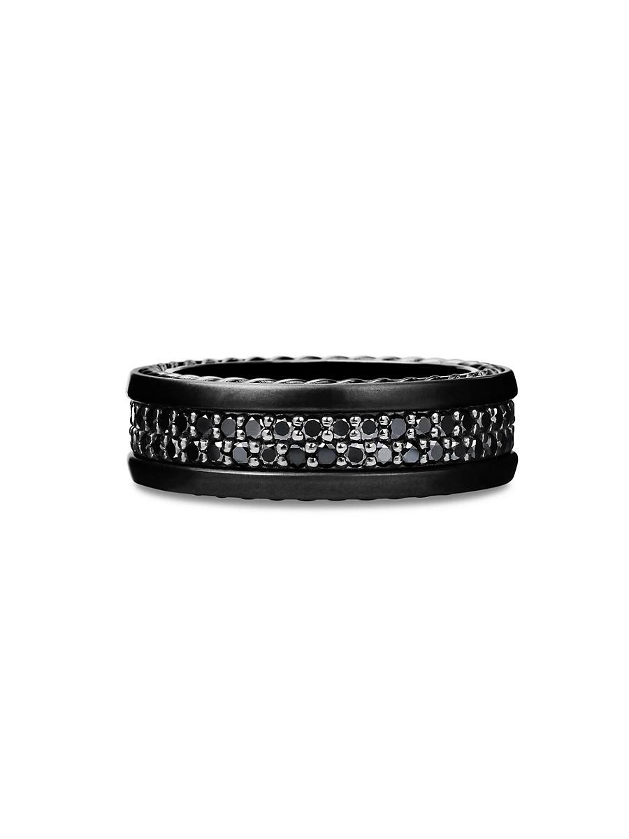 Mens Streamline Two Row Band Ring in Black Titanium with Black Diamonds Product Image