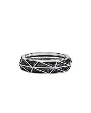 David Yurman Mens Torqued Faceted Band Ring in Sterling Silver with Pave Black Diamonds Product Image