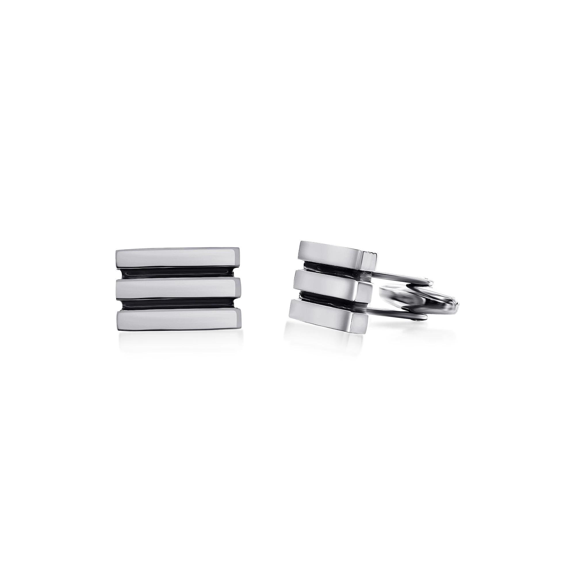 Men's Metallo Stainless Steel Black Lined Cuff Links Product Image