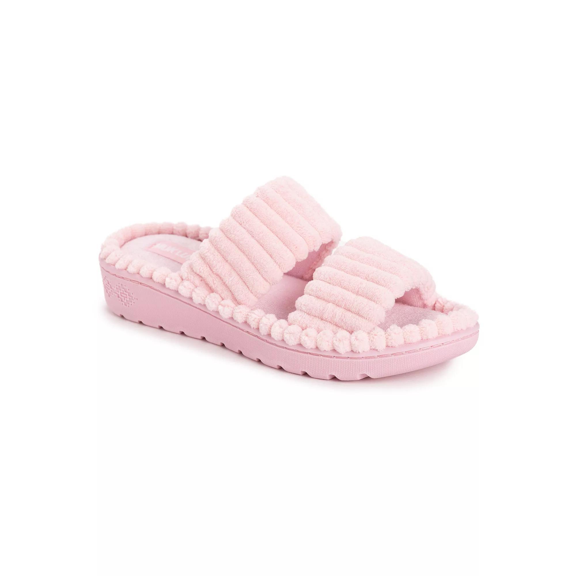 MUK LUKS Cloud Ribbed Terry Womens Double Strap Slide Slippers Pink Product Image
