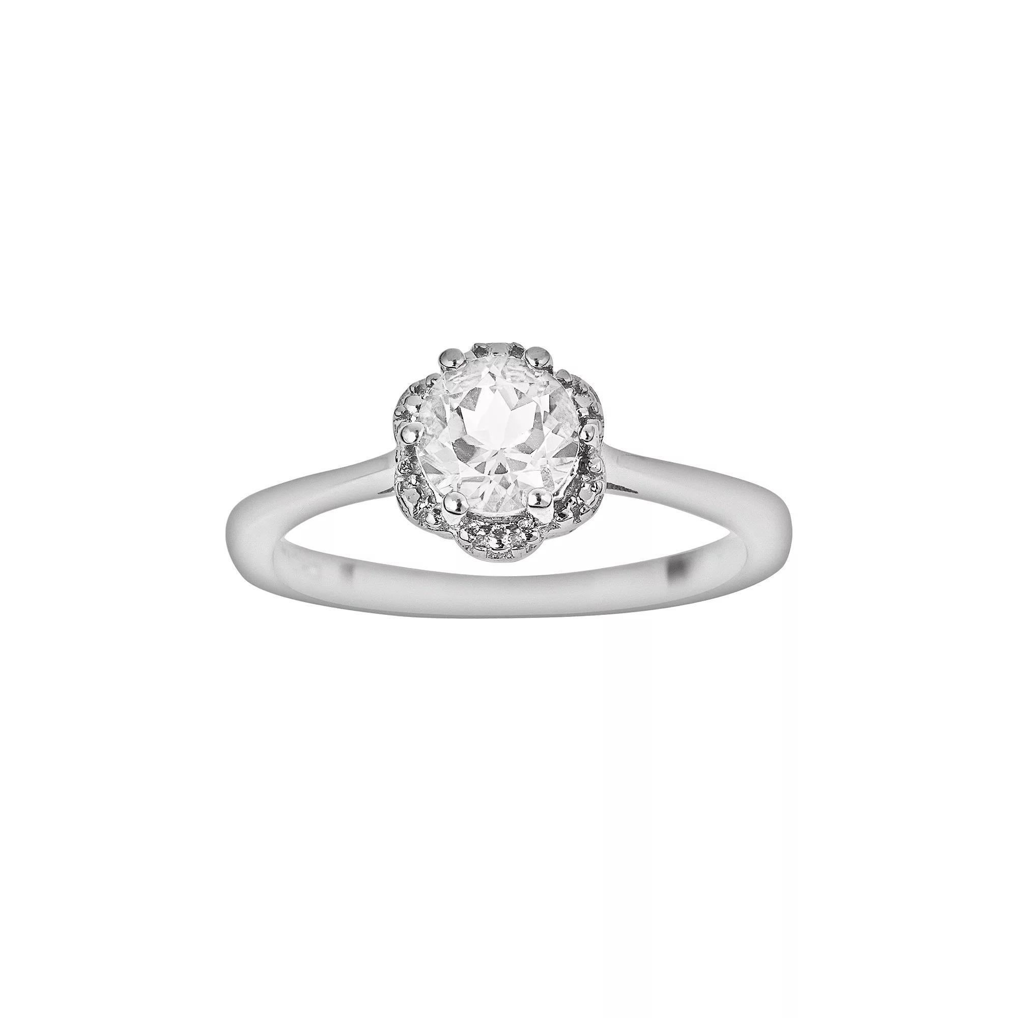 Celebration Gems Sterling Silver White Topaz Scalloped Frame Ring, Women's, Size: 9 Product Image