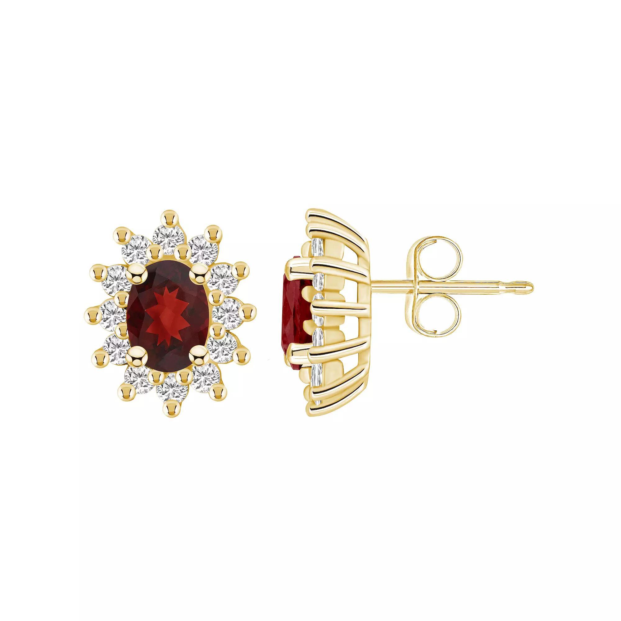 Alyson Layne 14k Gold Oval Garnet 3/4 Carat T.W. Diamond Halo Stud Earrings, Women's Product Image