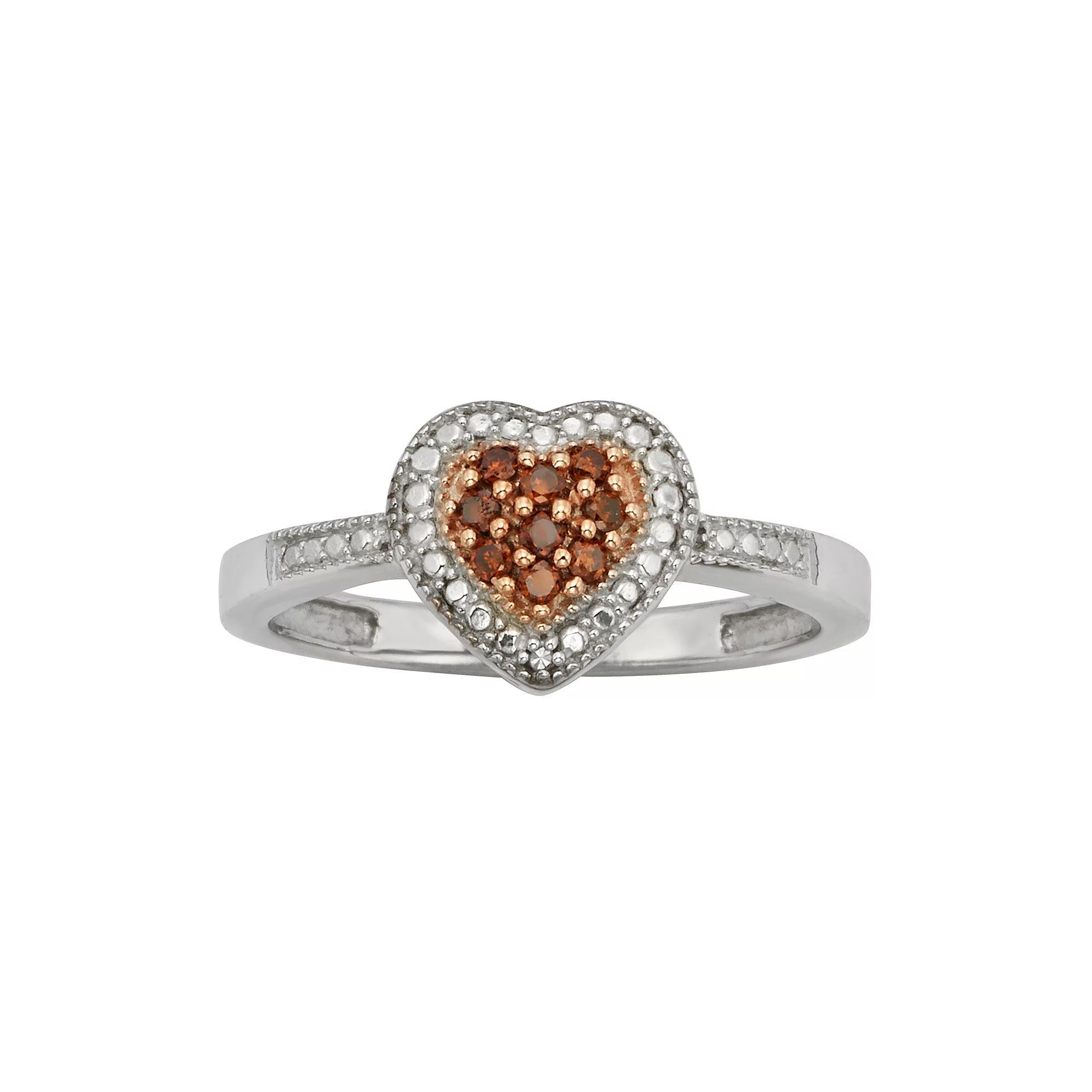Jewelexcess Sterling Silver 1/10-ct. T.W. Red and White Diamond Heart Ring, Women's, Size: 6 Product Image