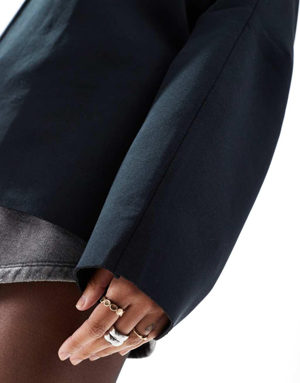 ASOS DESIGN split side wide long sleeve sweat in black scuba Product Image