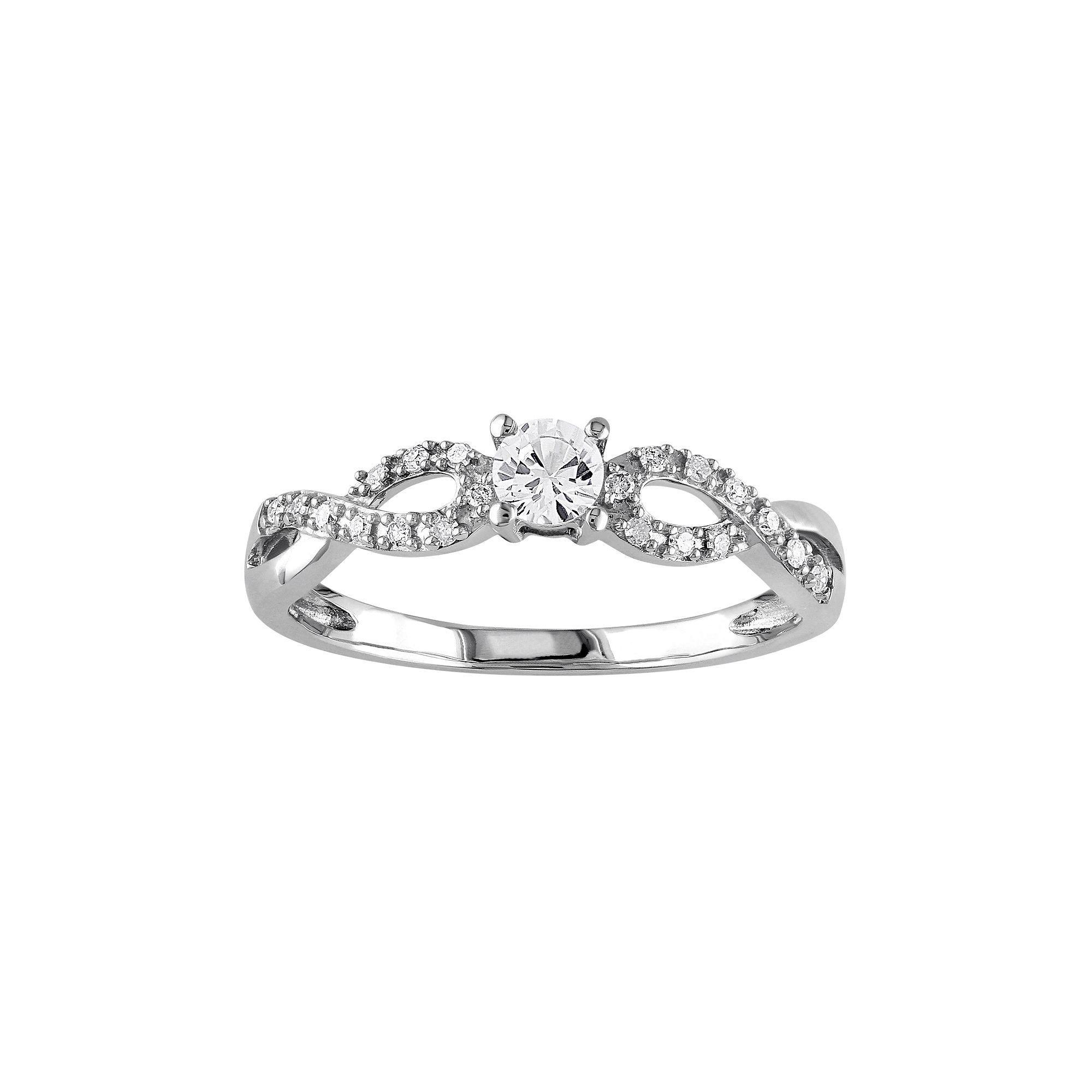Stella Grace 10k White Gold Lab-Created White Sapphire & 1/10 Carat T.W. Diamond Swirl Ring, Women's, Size: 9 Product Image