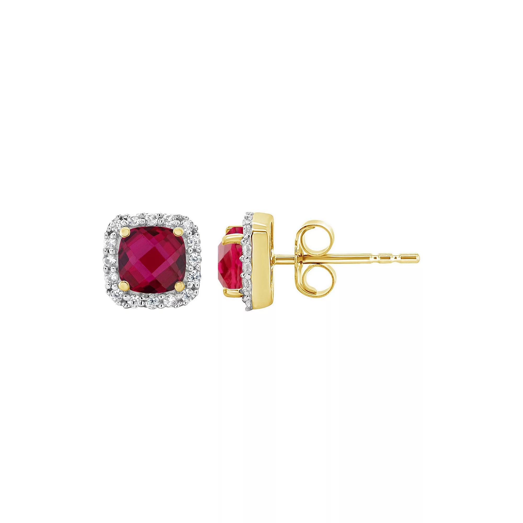 Celebration Gems 10K Yellow Gold 5mm Cushion Earrings, Women's, Created Red Product Image
