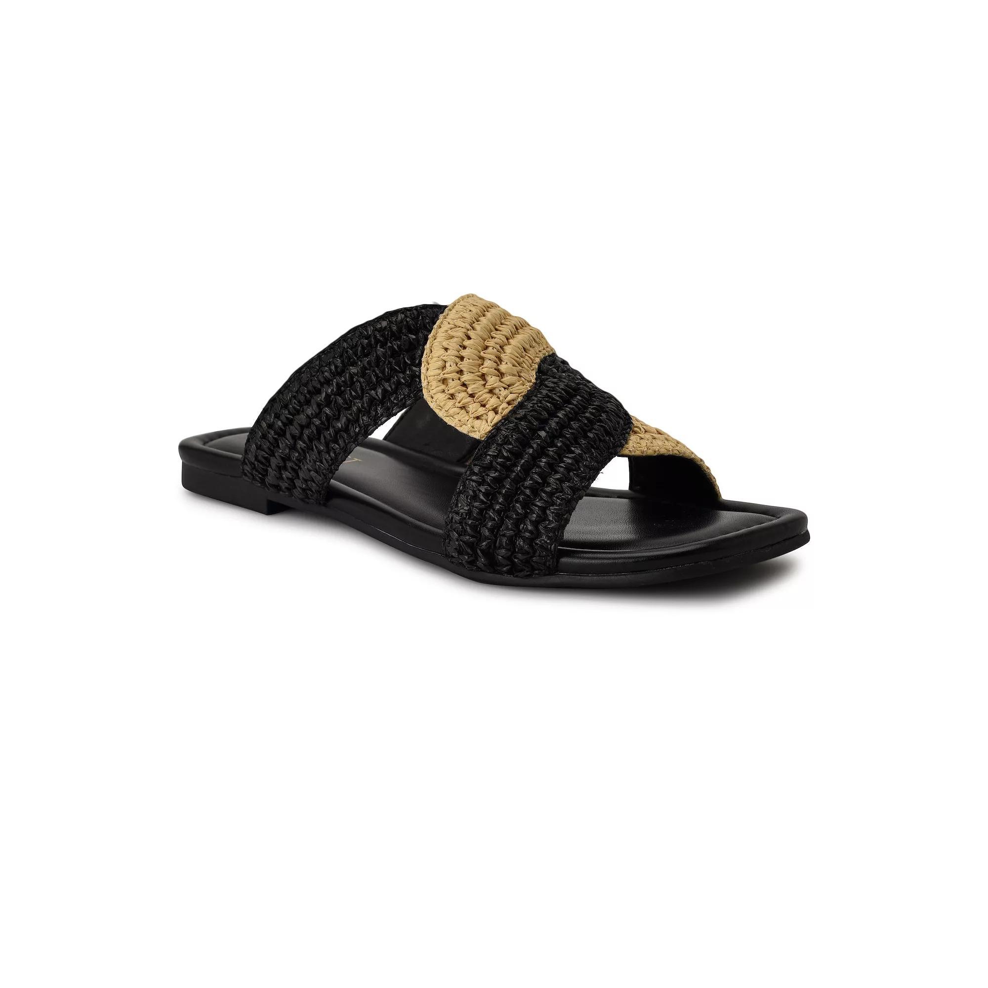 Nine West Quara Square Toe Flat Slip-On Women's Casual Sandals, Size: 6, Black Natural Product Image
