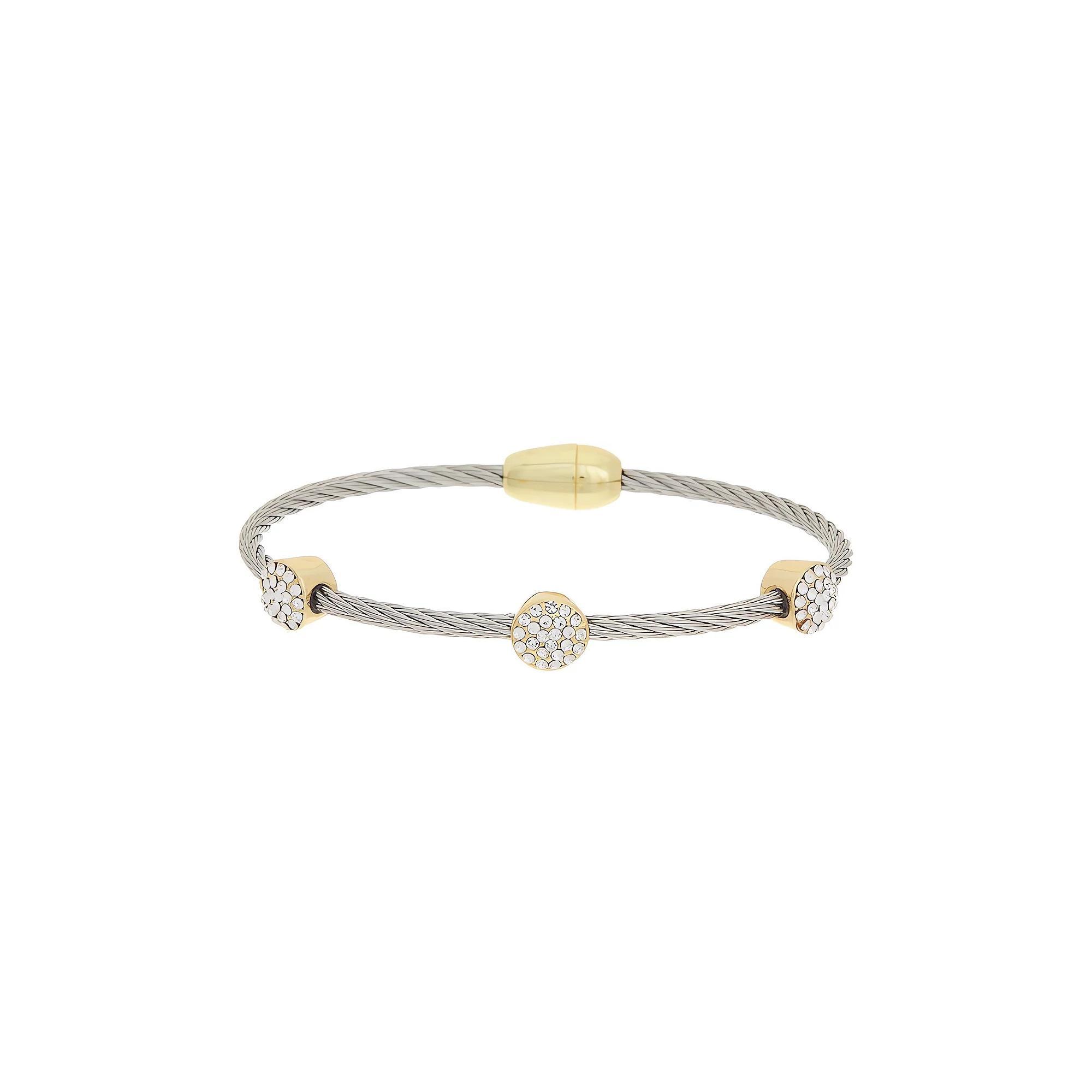 Juvell Two Tone 18k Gold Plated Beaded Cubic Zirconia Bangle Bracelet, Women's, Size: 7" Product Image