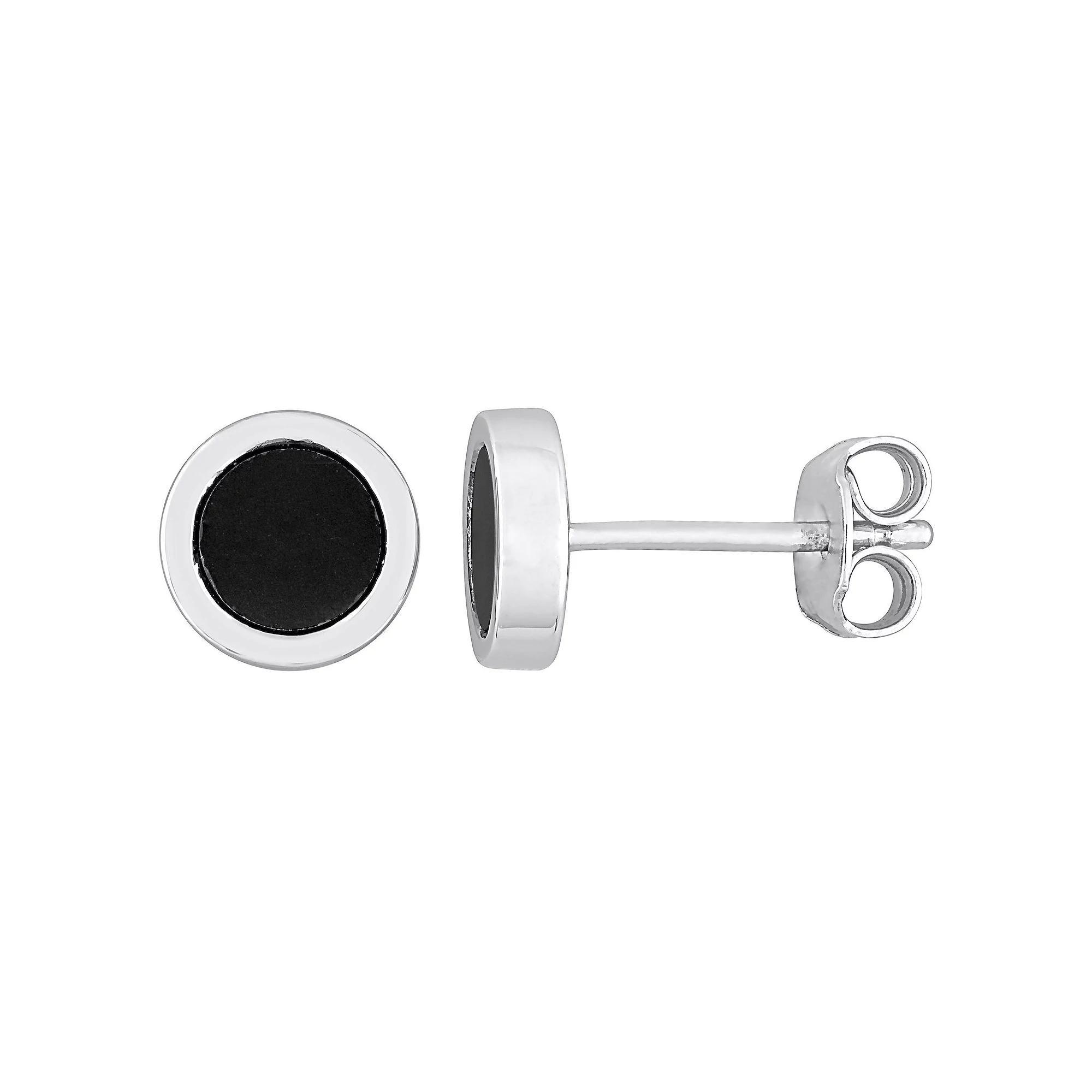 Stella Grace Men's Sterling Silver Hematite Circle Stud Earrings Product Image