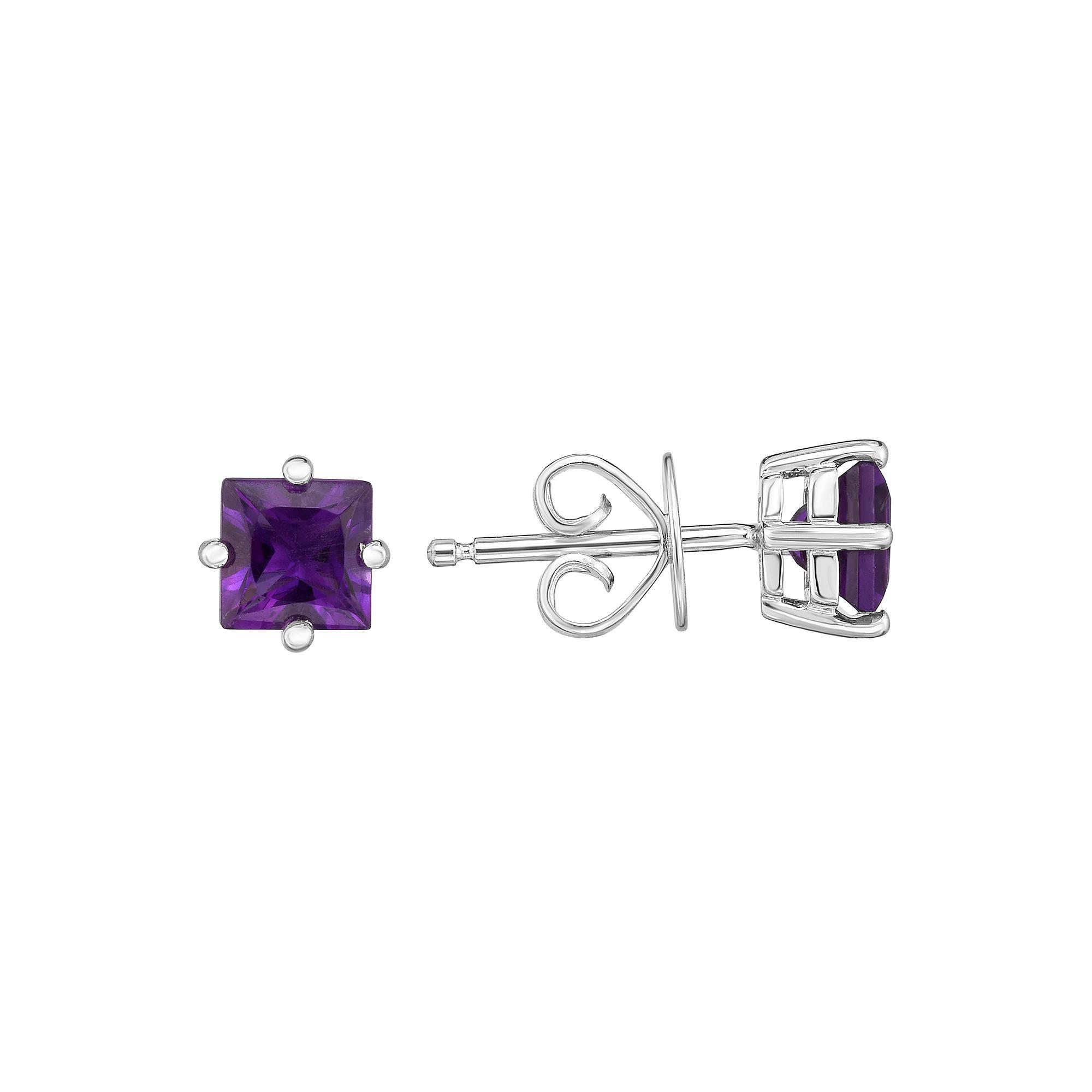 Sterling Silver Amethyst Stud Earrings, Womens Product Image