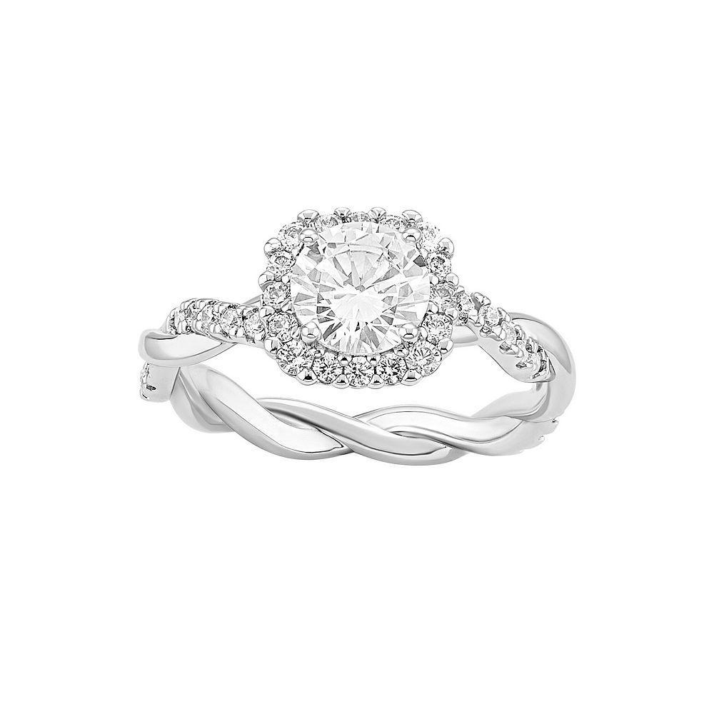 PRIMROSE Fine Silver Plated Round Cubic Zirconia Twisted Band Ring, Women's, Size: 9, Two Tone White Product Image