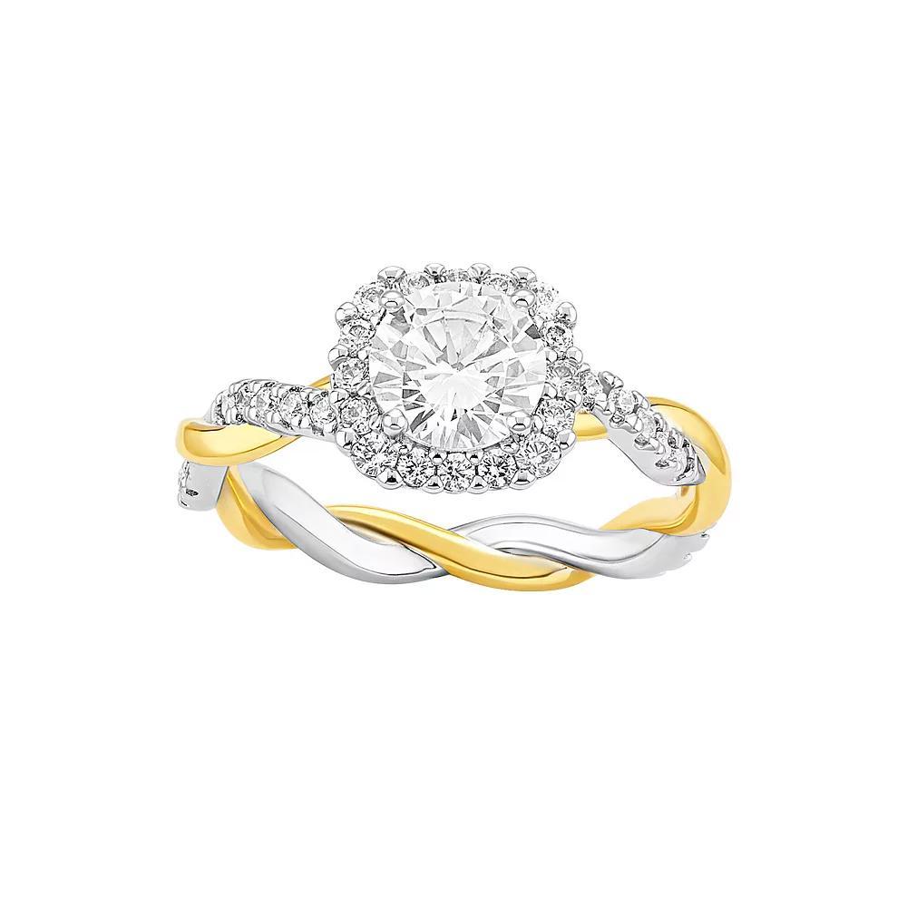 PRIMROSE Fine Silver Plated Round Cubic Zirconia Twisted Band Ring, Women's, Size: 9, Two Tone White Product Image