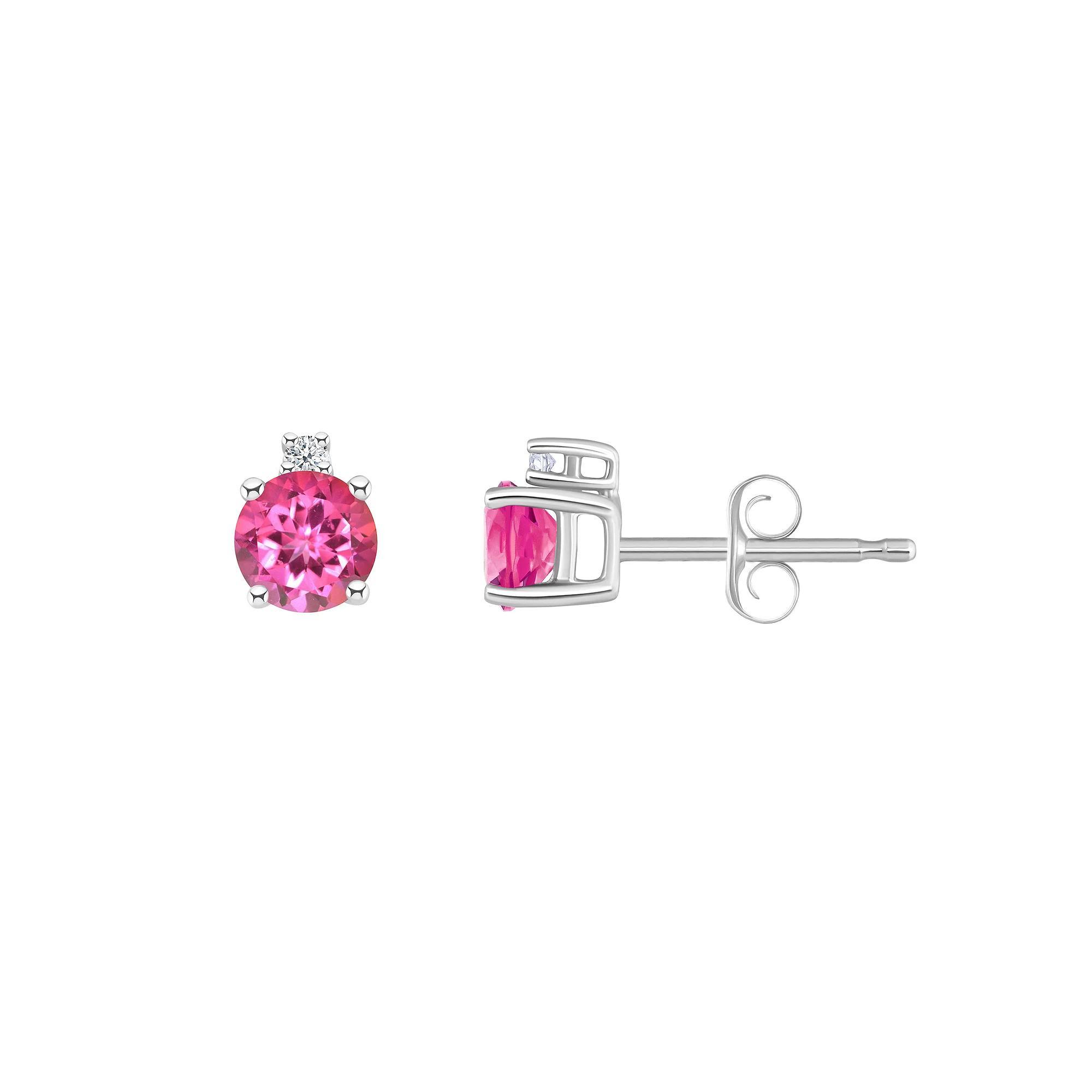 14k Gold 4 mm Round Birthstone & 1/10 Carat T.W. Diamond Stud Earrings, Women's, White Topaz Apr Product Image