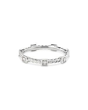 David Yurman 18K White Gold Cable Collectibles Diamond Stack Ring Product Image