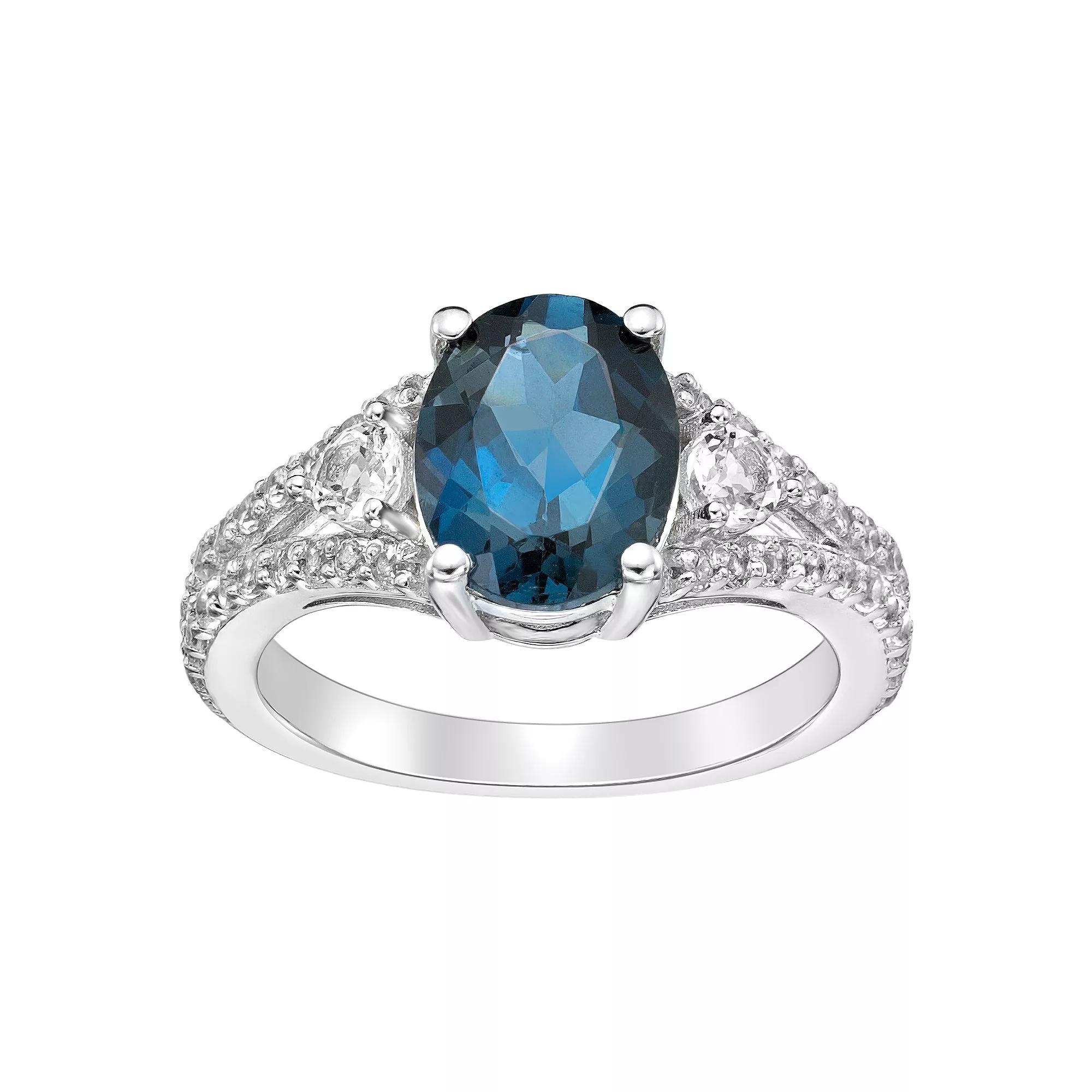 Gemminded Sterling Silver London Blue Topaz Ring with White Topaz, Women's, Size: 6 Product Image