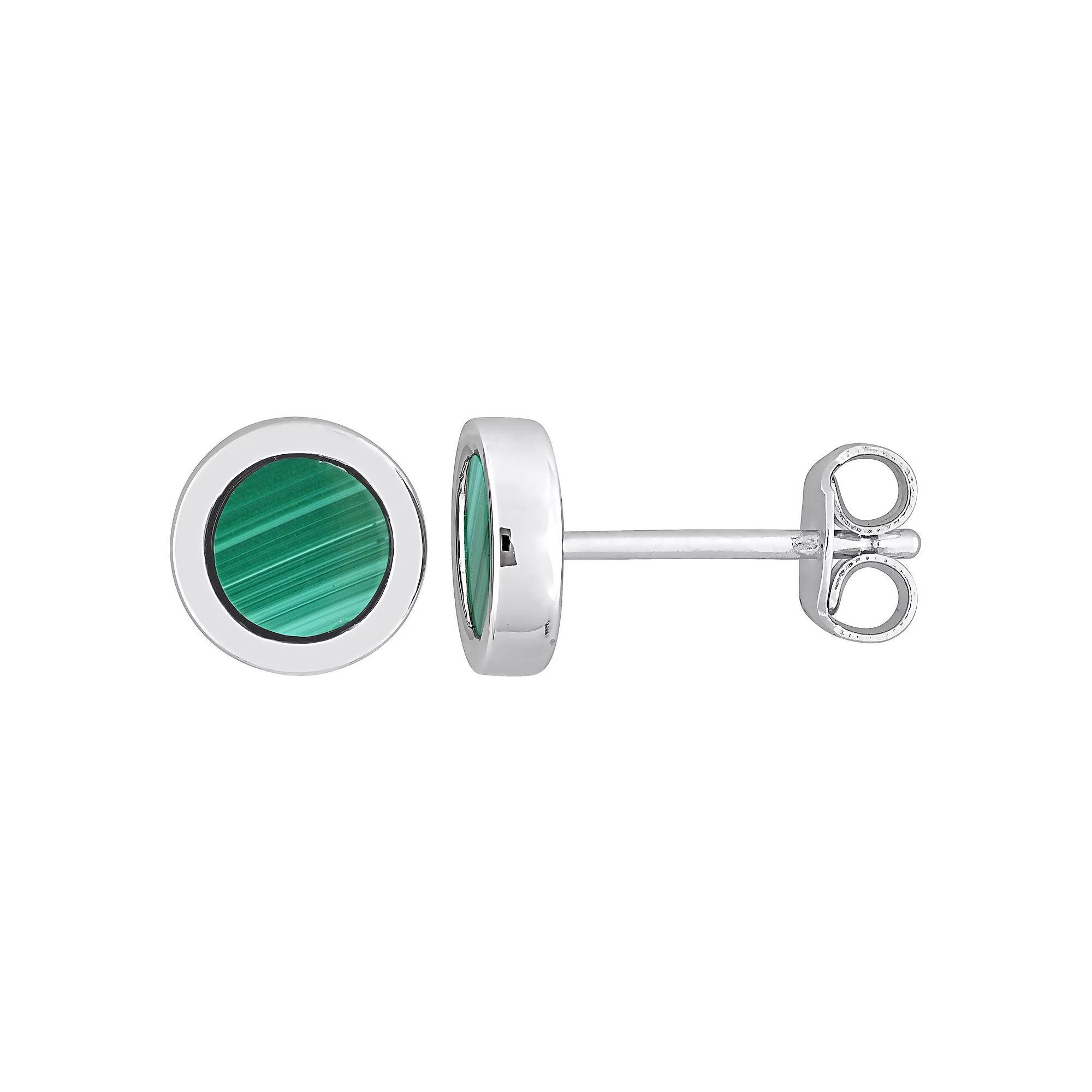 Stella Grace Men's Sterling Silver Malachite Circle Stud Earrings Product Image