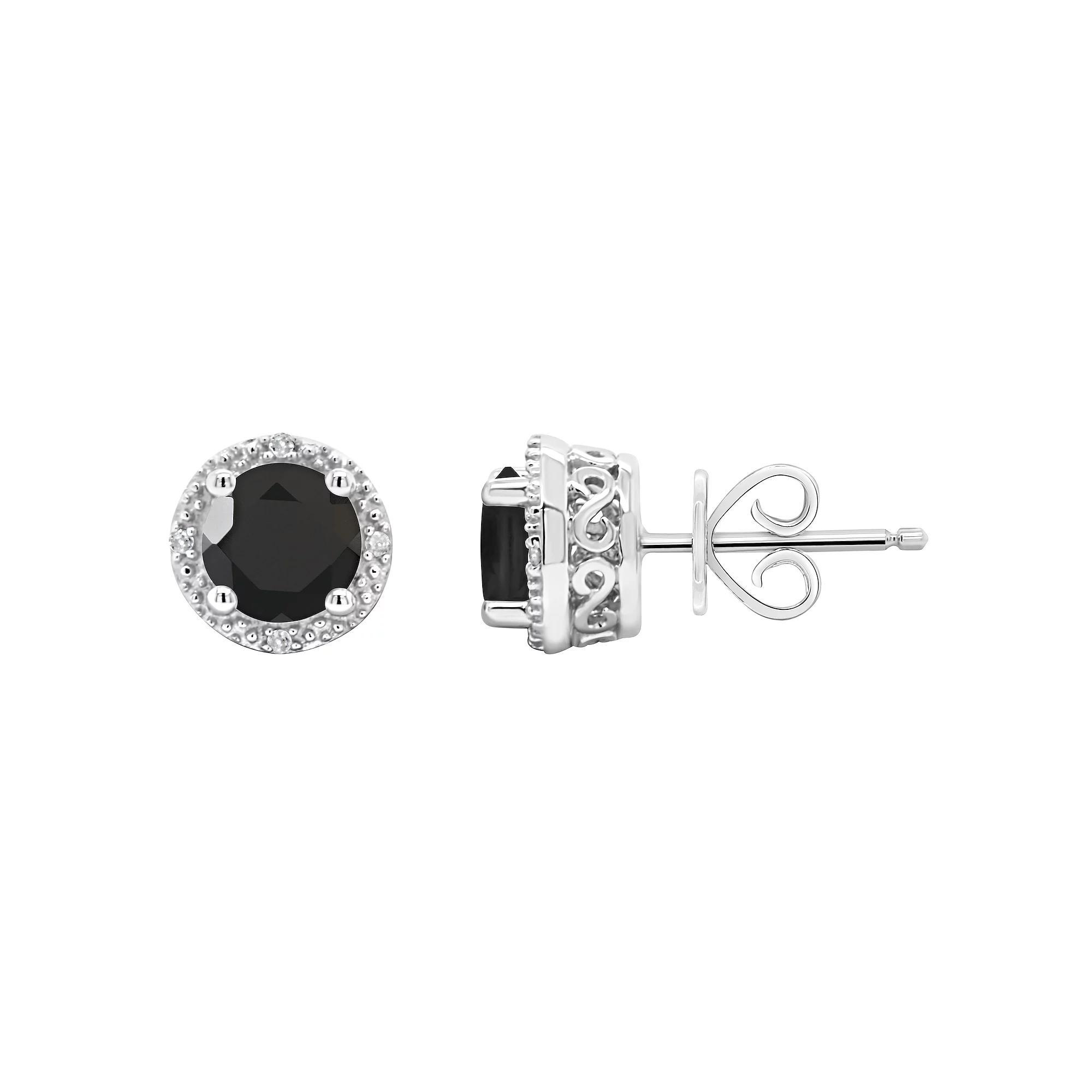 Celebration Gems Sterling Silver Round Stabilized Turquoise Diamond Accent Stud Earrings, Women's Product Image