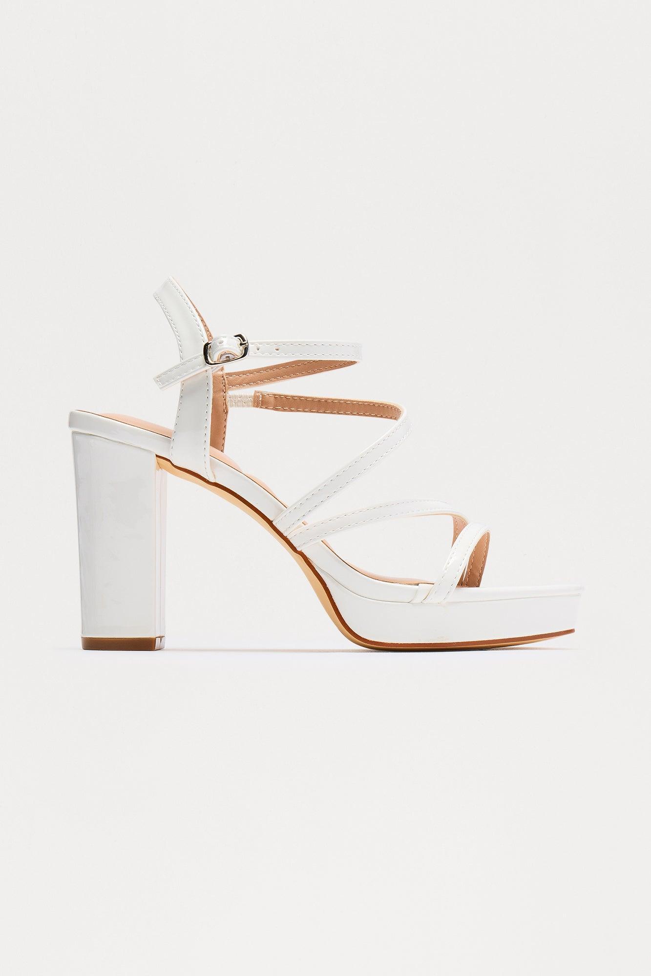 Jamy Ankle Strap Heels - White Product Image