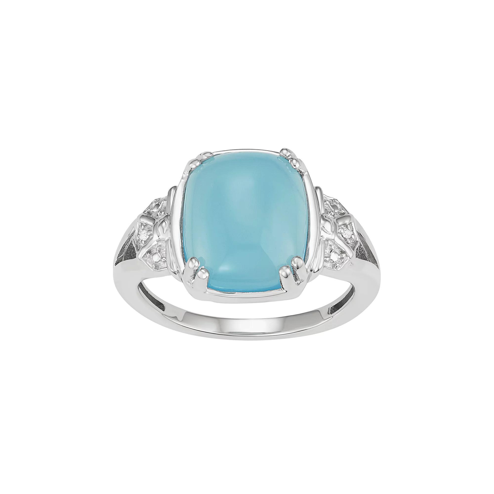 Jewelexcess Sterling Silver Blue Chalcedony Cabochon & Diamond Accent Ring, Womens Product Image