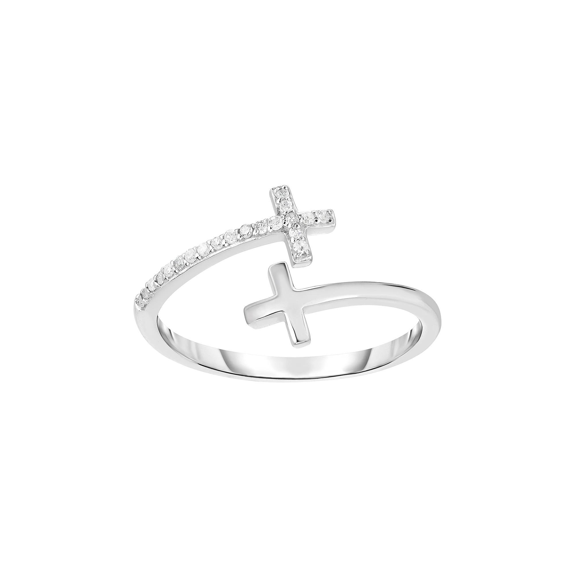 Sterling Silver 1/10 Carat T.W. Diamond Cross Bypass Ring, Women's, Size: 9 Product Image