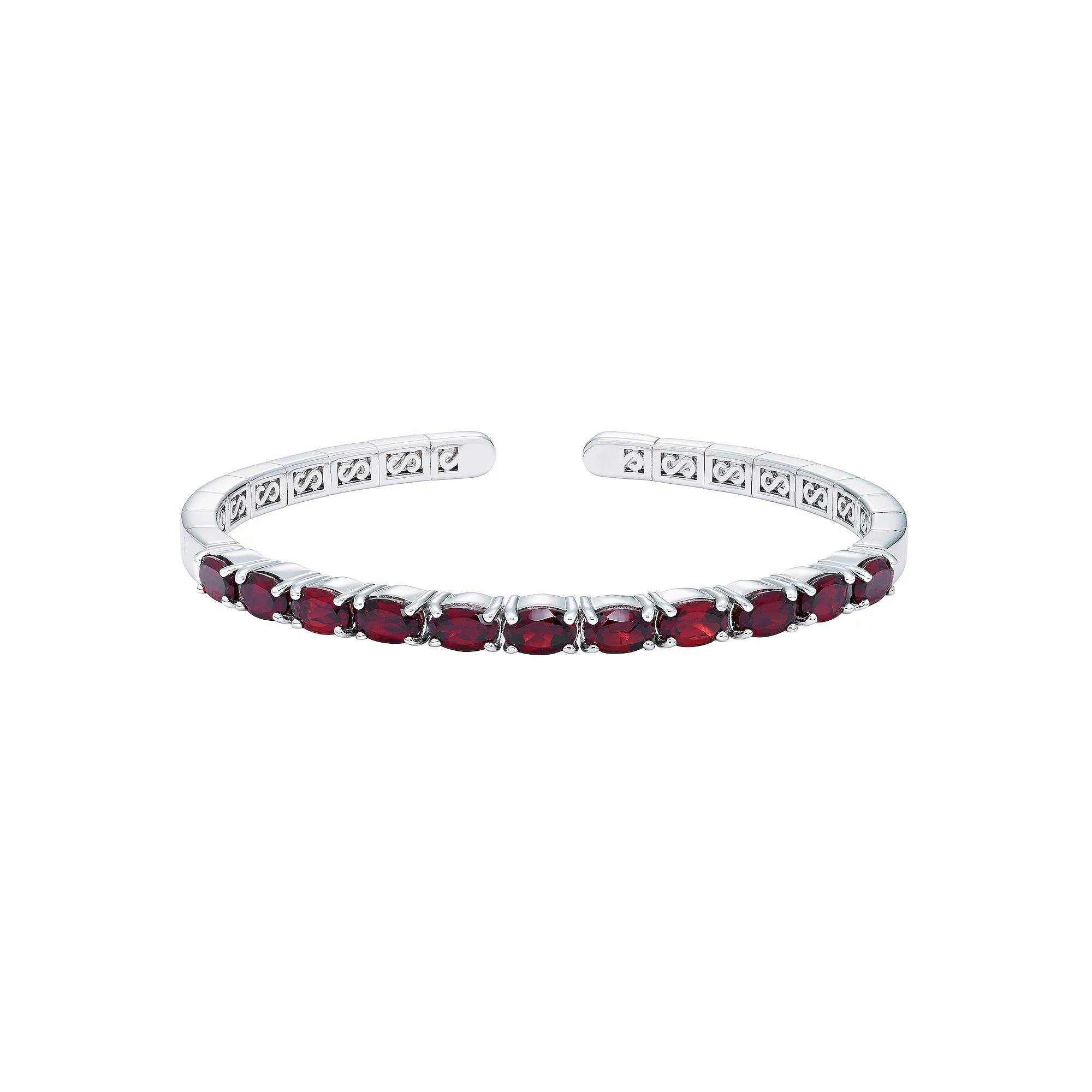 Sterling Silver Gemstone Flexible Cuff Bangle Bracelet, Womens Red Product Image