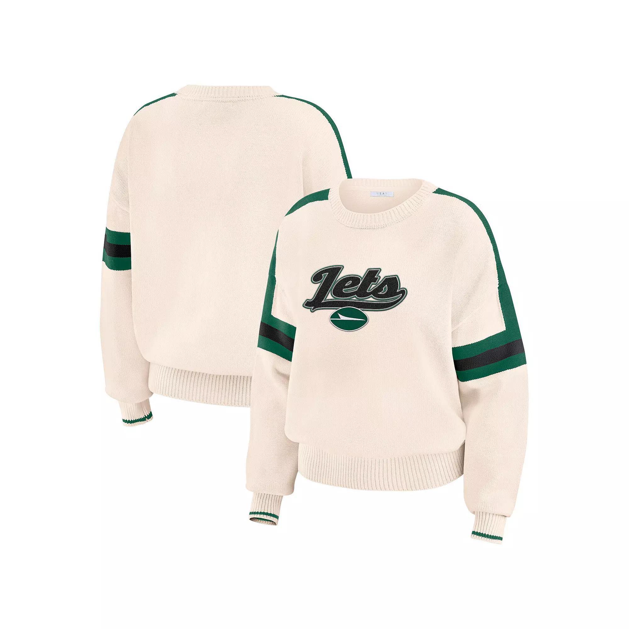 Women's WEAR by Erin Andrews  Cream Buffalo Bills Stripe Pullover Sweater, Size: 2XL, Beige Product Image