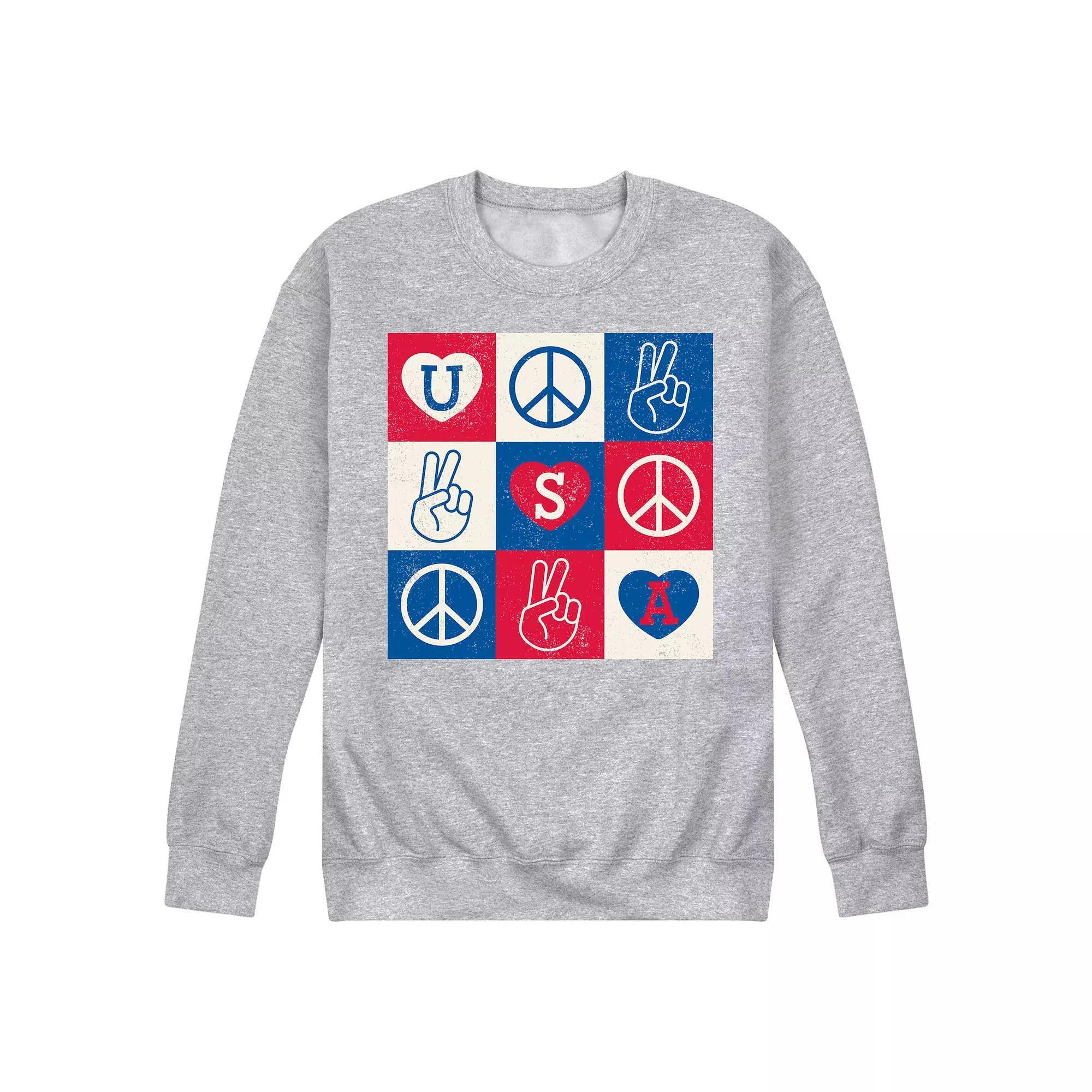 Mens USA Peace Grid Fleece Sweatshirt Grey Gray Product Image