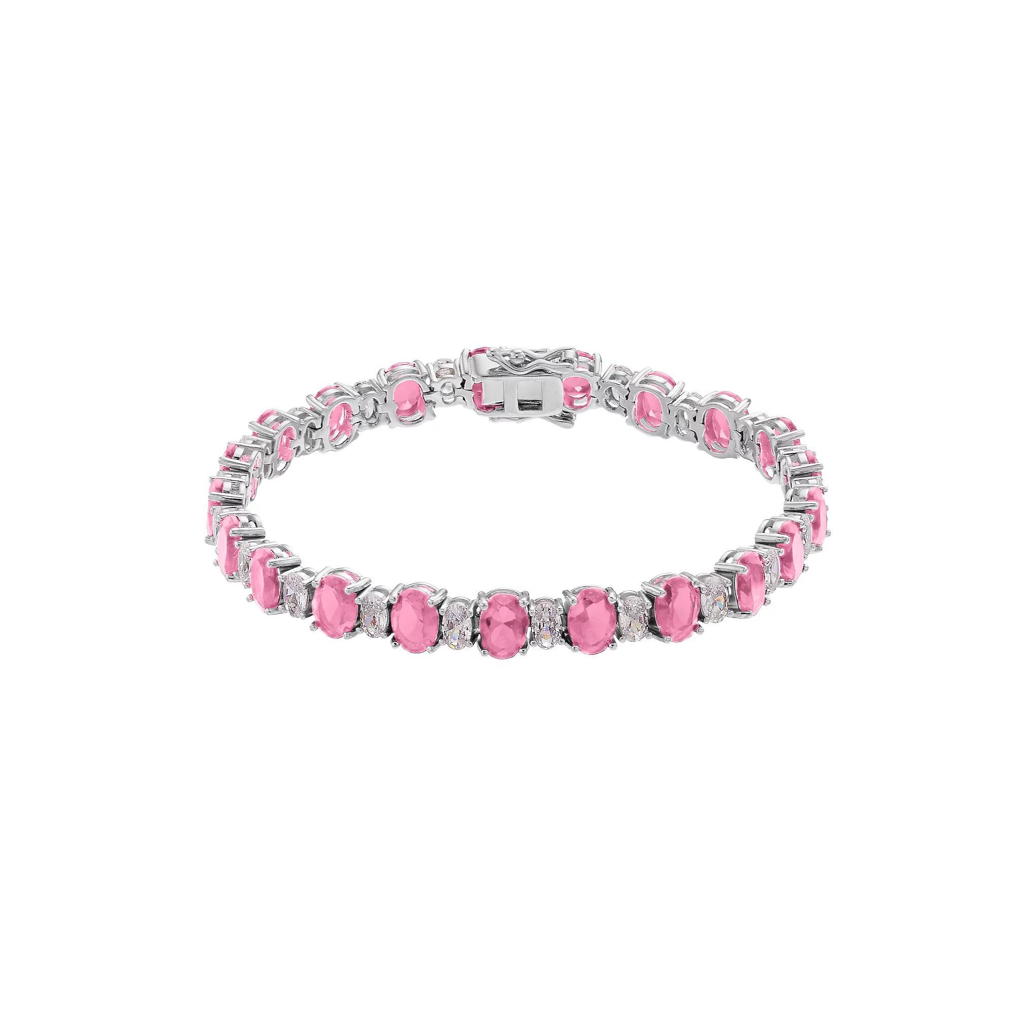 Sterling Silver Oval Cubic Zirconia Tennis Bracelet, Womens Pink Product Image