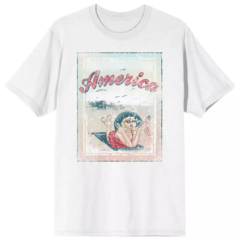 Men's Americana Vintage Pin-Up Graphic Tee, Size: Medium, White Product Image