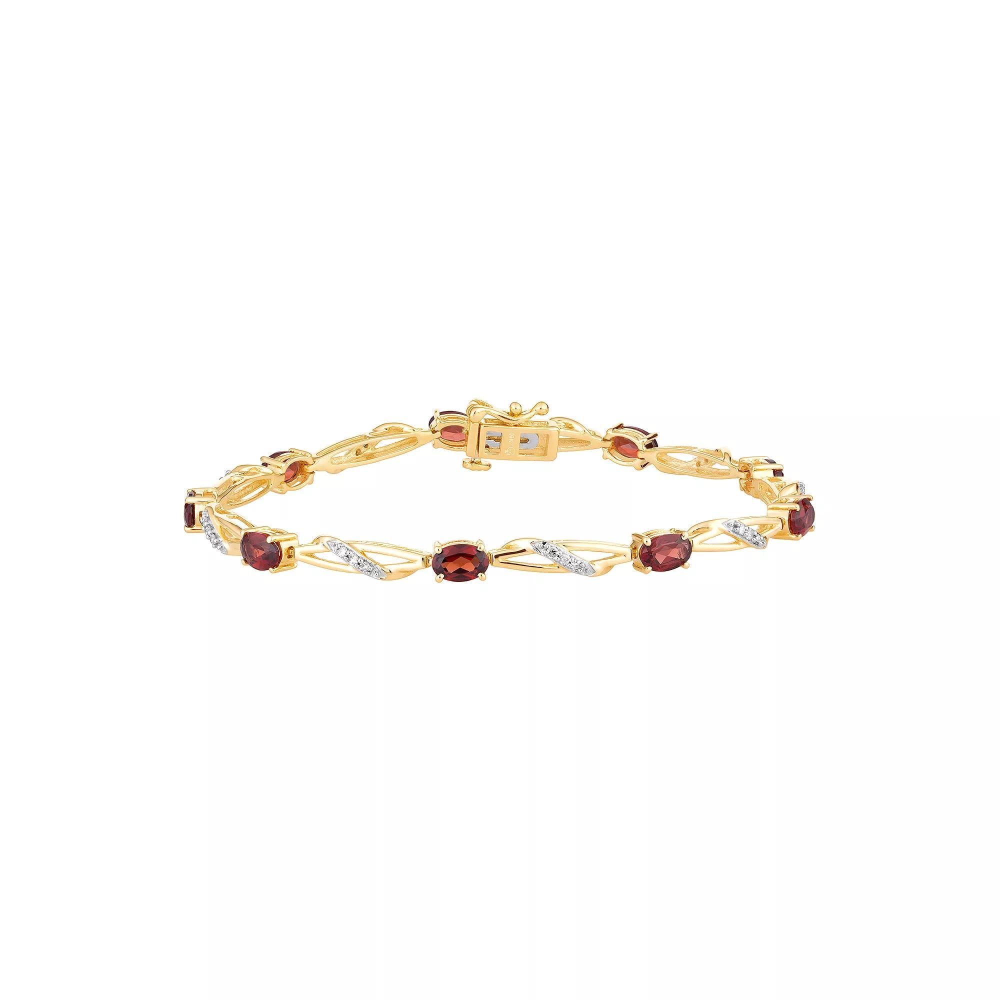 10k Gold Garnet & 1/5 Carat T.W. Diamond Bracelet, Women's, Size: 7.5" Product Image