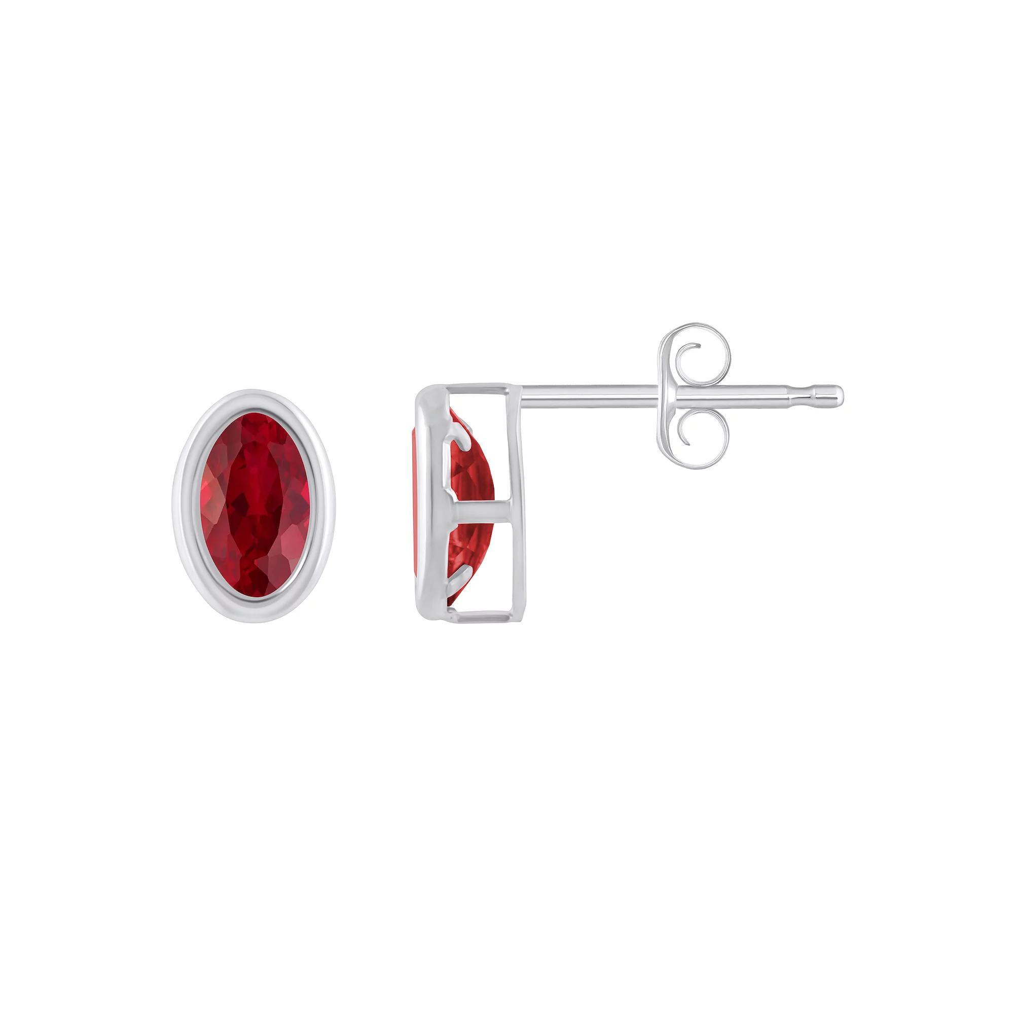 Celebration Gems 10k White Gold Oval Lab-Created Gemstone Stud Earrings, Women's, Created Red Product Image