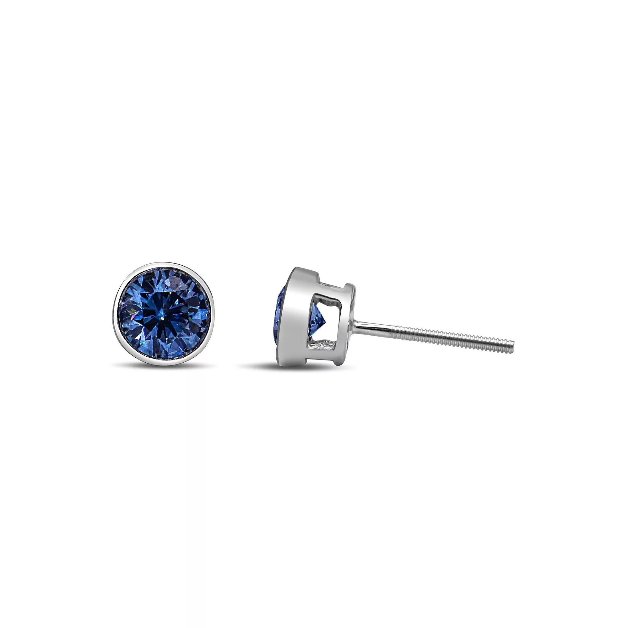 Haus of Brilliance 14k White Gold 1 Carat T.W. Lab-Grown Blue Diamond Solitaire Stud Earrings, Women's Product Image