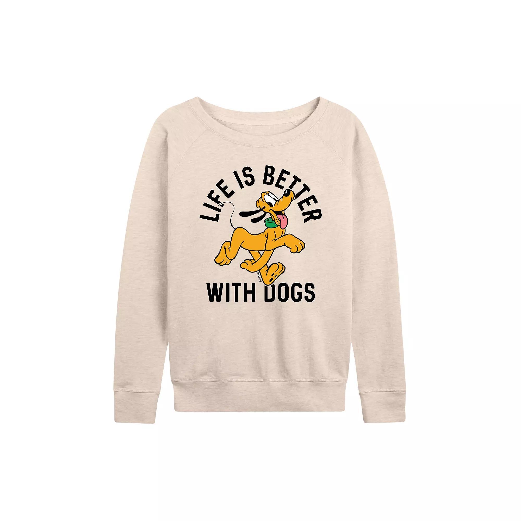 Disney's Pluto Women's Life Is Better With Dogs French Terry Long Sleeve Tee, Girl's, Size: Medium, Beige Product Image