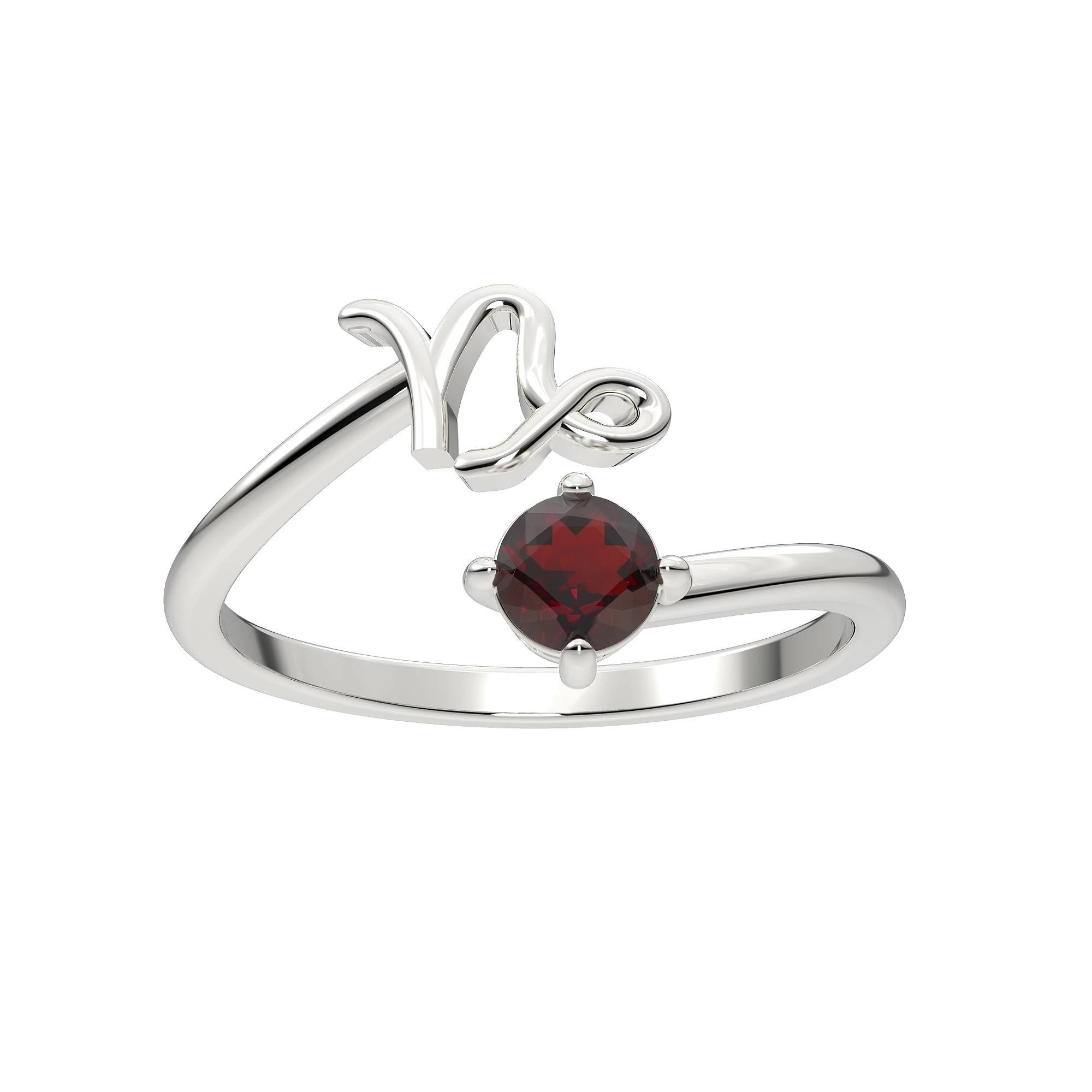 Sterling Silver Garnet Capricorn Zodiac Sign Bypass Ring, Women's, Size: 6, Red Product Image
