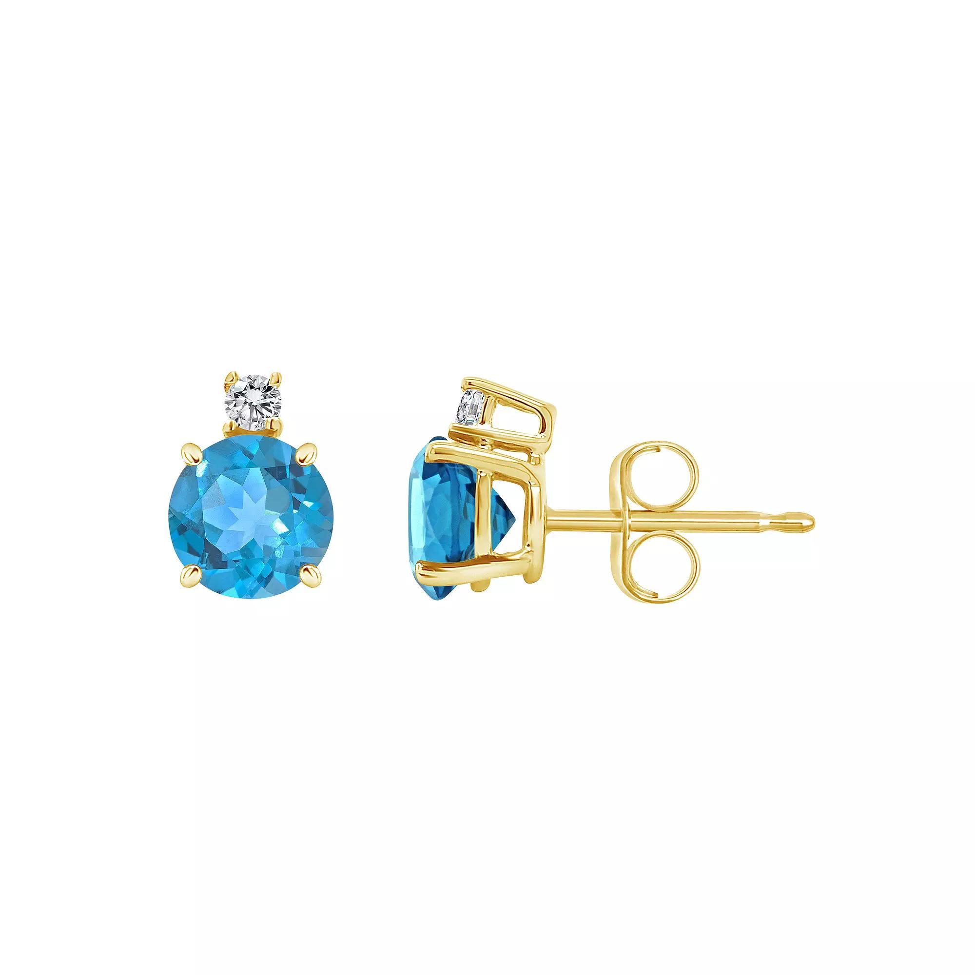 Celebration Gems 14k Gold Aquamarine & Diamond Accent Stud Earrings, Women's Product Image