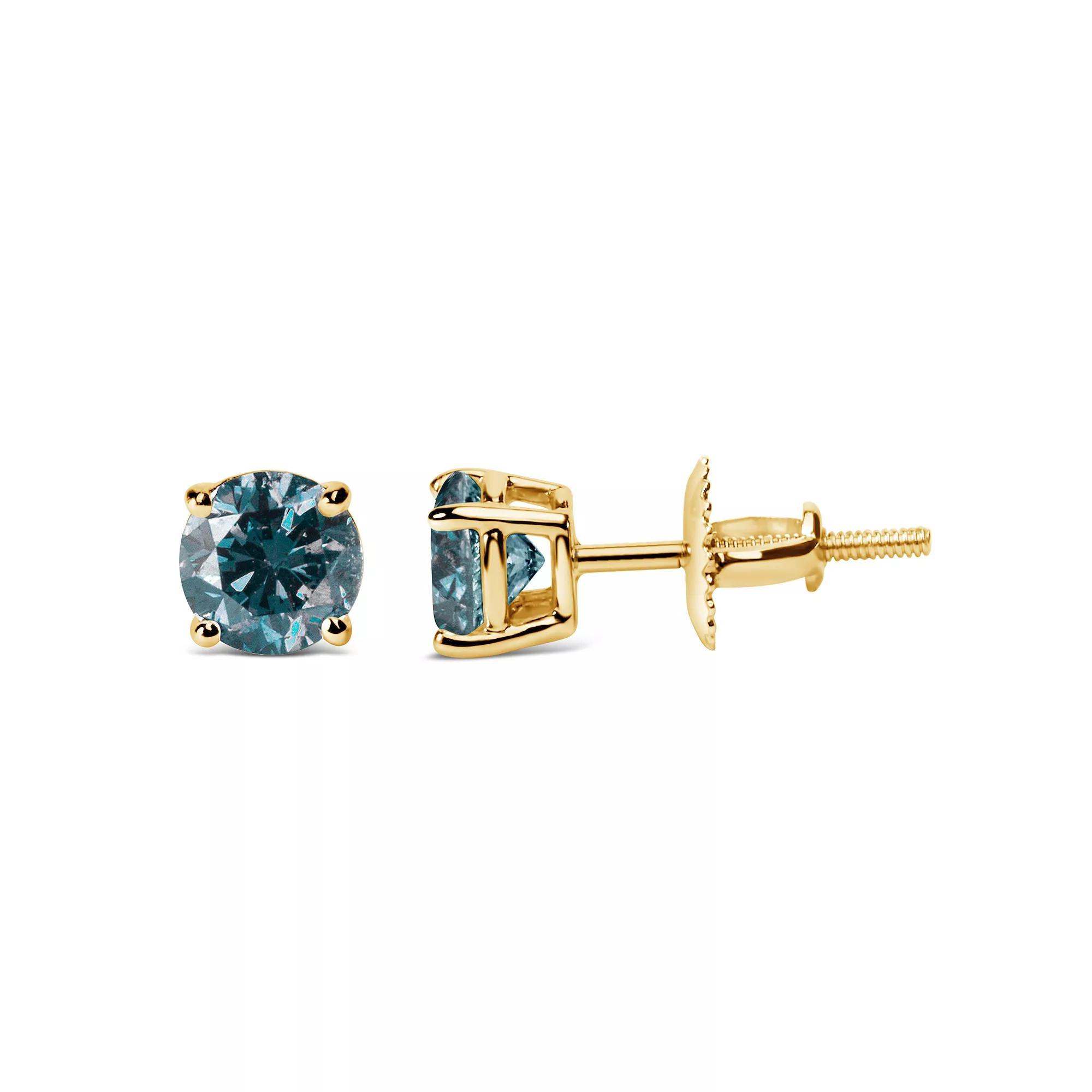 Haus of Brilliance 14k Gold 2 Carat T.W. Lab-Grown Blue Diamond Solitaire Stud Earrings, Womens Product Image