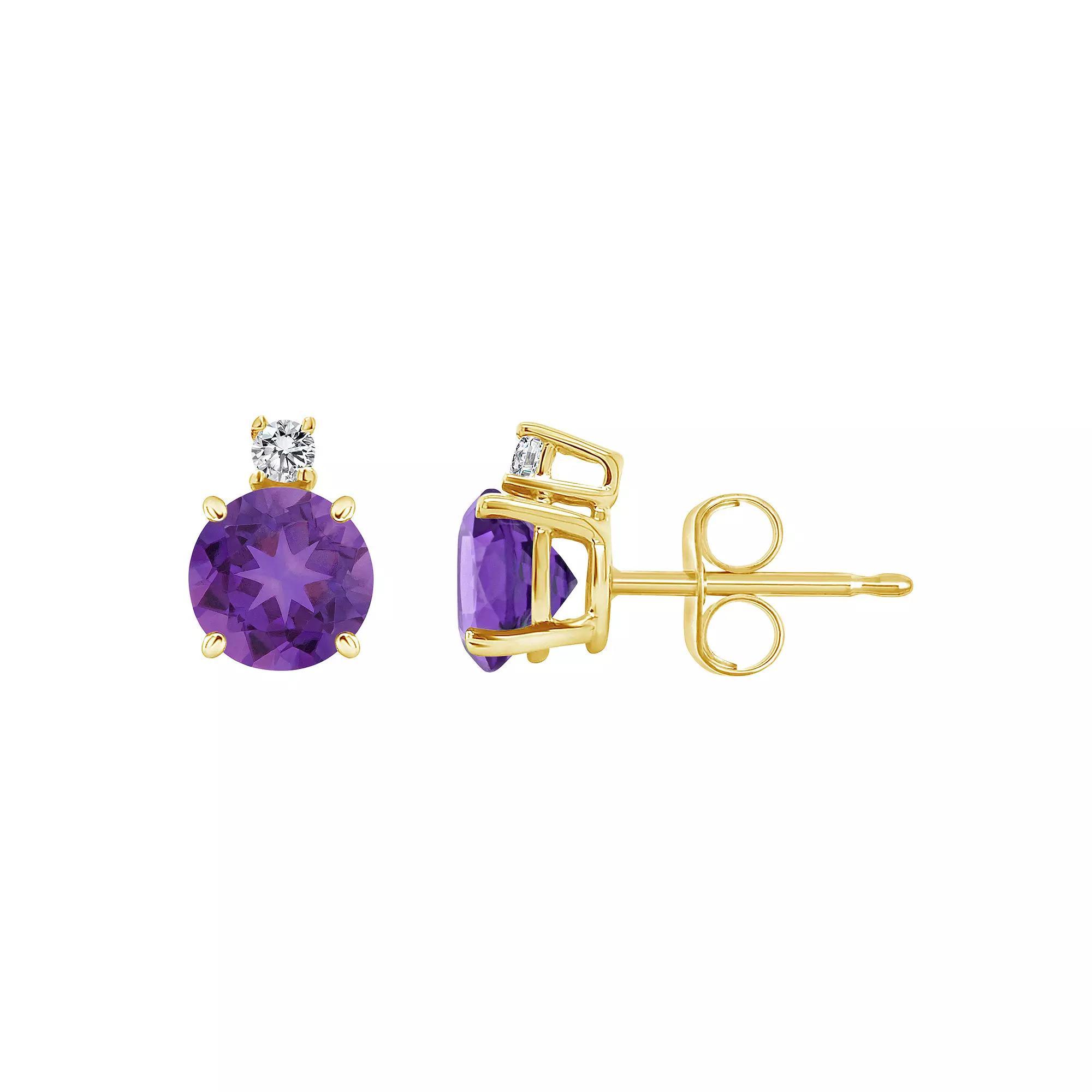 Celebration Gems 14k Gold Aquamarine & Diamond Accent Stud Earrings, Women's Product Image