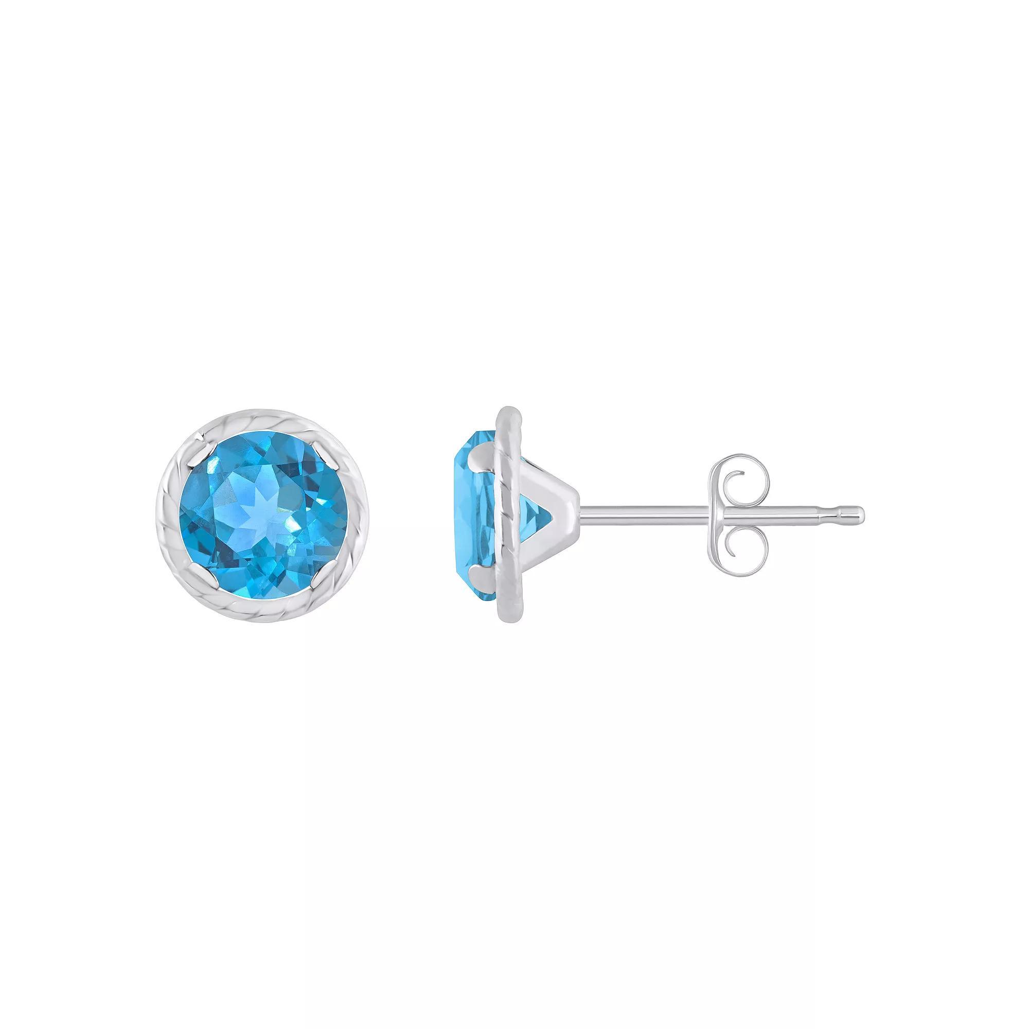 Celebration Gems 10k White Gold 5 mm Round Gemstone Martini Rope Stud Earrings, Womens, Blue Topaz Product Image
