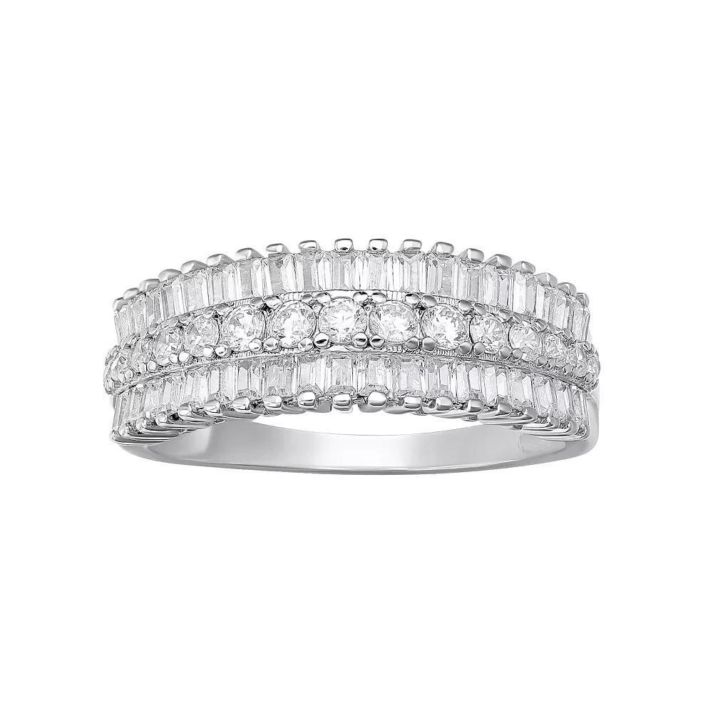 PRIMROSE Sterling Silver Cubic Zirconia Triple Row Ring, Women's, Size: 7, Sterling Clear Product Image